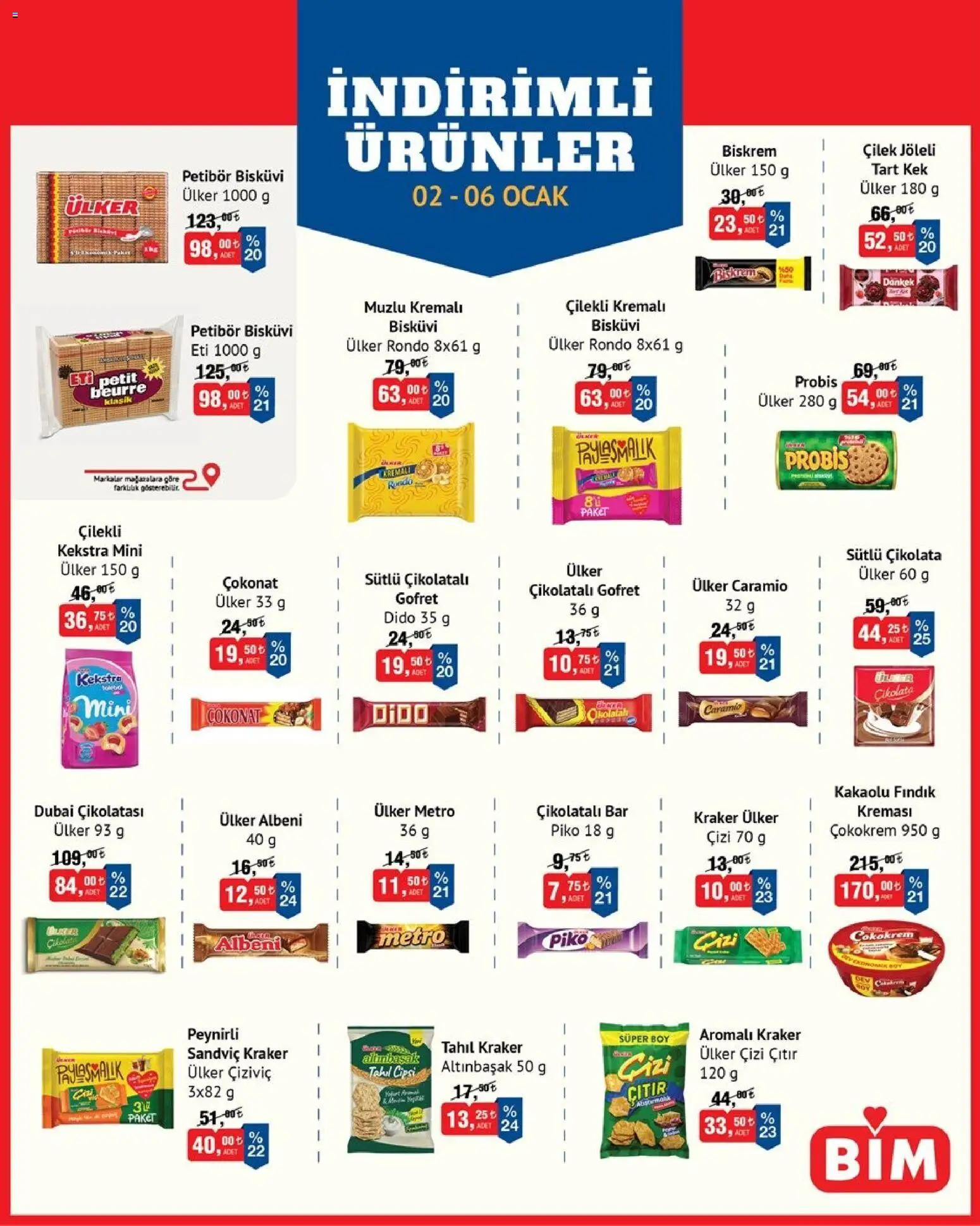 BİM İndirimli Ürünler - 02.01.2026 tarihinden itibaren geçerlidir | Sayfa: 1 | Ürünler: Çikolatalı gofret, Çikolata, Ocak, Bisküvi