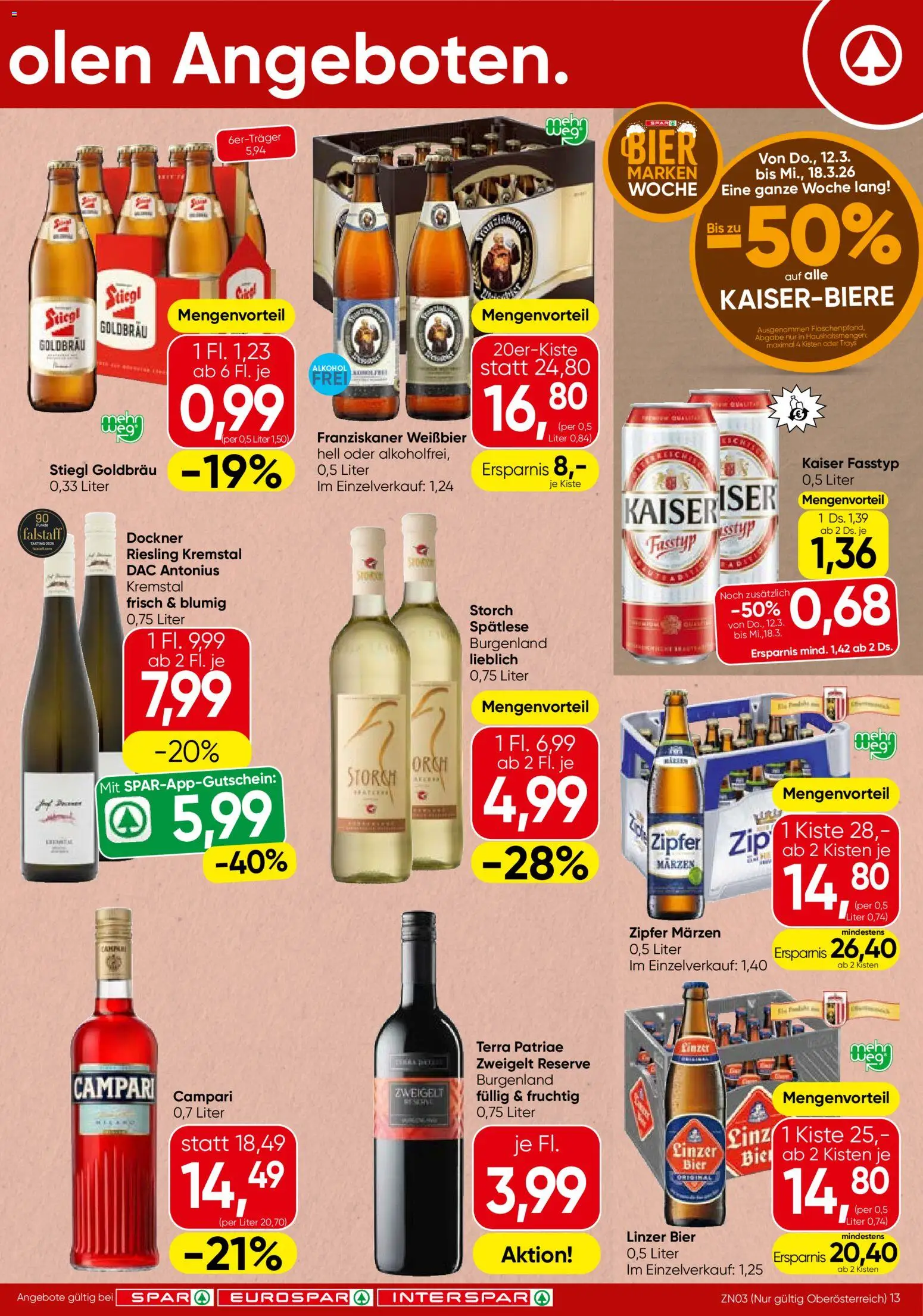 Spar Flugblatt - Oberösterreich gültig ab 12.03.2026 | Seite: 13 | Produkte: Nauriit, Bier