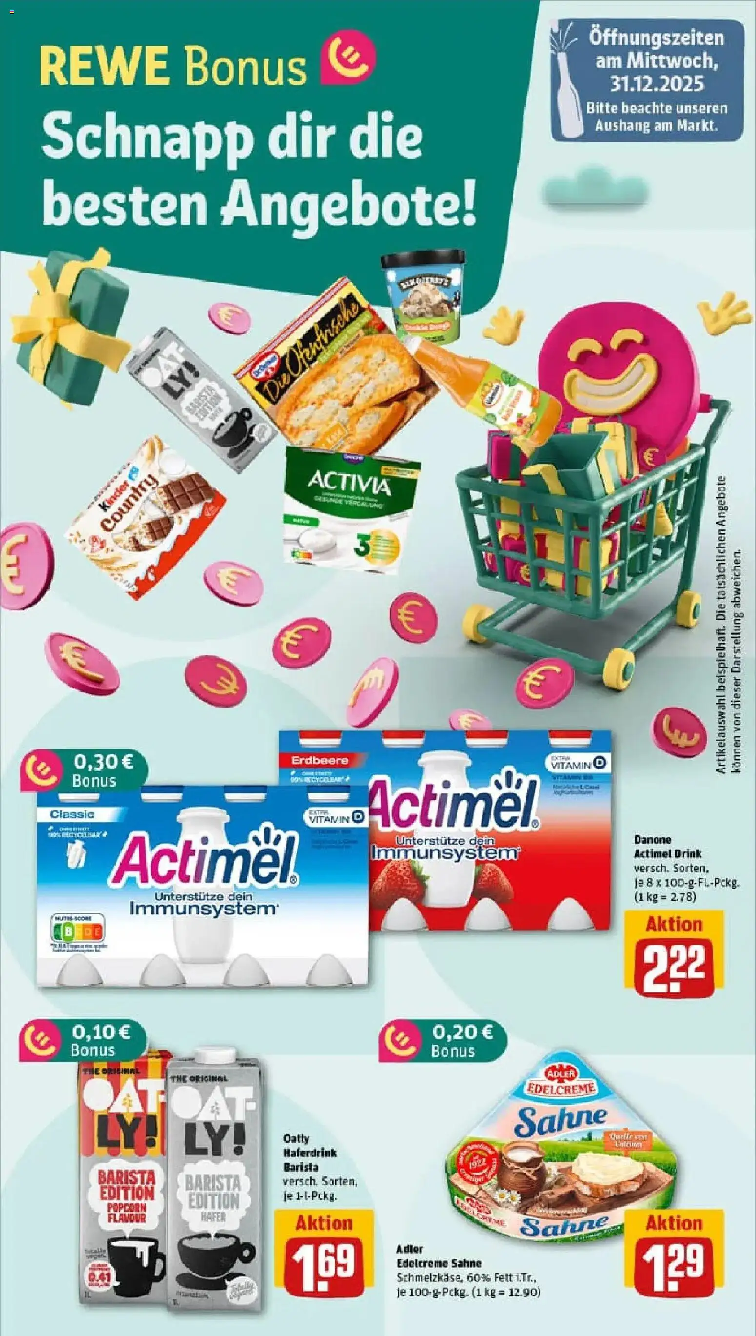 Rewe prospekt Weisendorf	 – gültig ab 29.12.2025 | Seite: 4 | Produkte: Actimel, Ofenfrische, Sahne, Kinder country