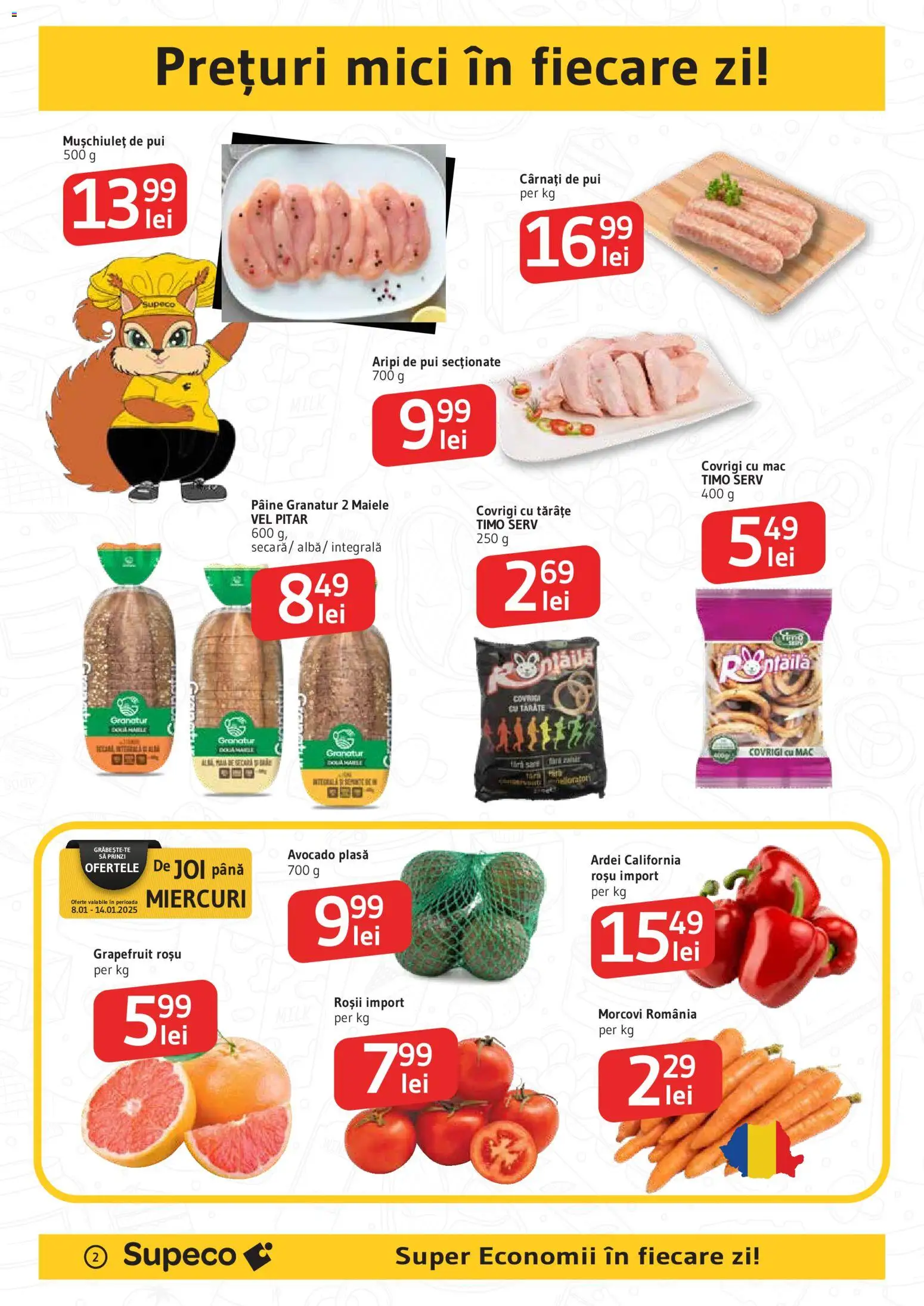 Noul catalog Supeco – valabil de la 08.01.2026 | Pagină: 2 | Produse: Hacıyatmaz Kedi Oyuncağı, Mici, Pâine, Morcovi
