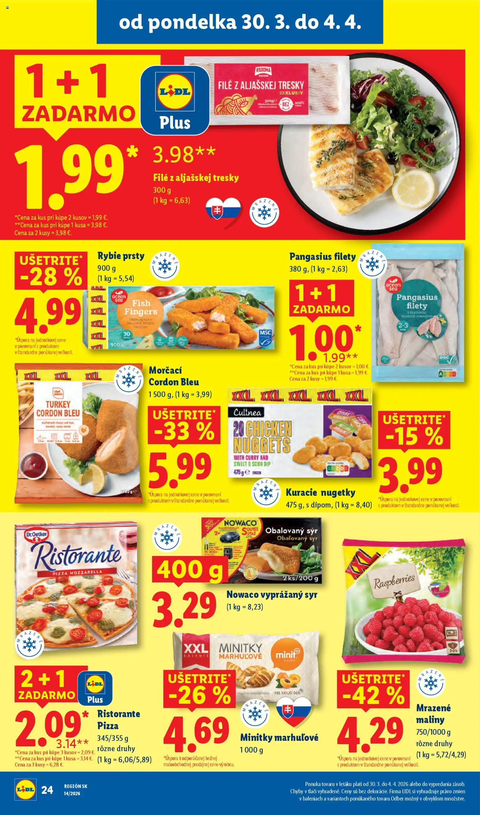 Nové Lidl akcie – leták je platný od 30.03.2026 | Strana: 28 | Produkty: Syr, Pizza, Mozzarella, Maliny