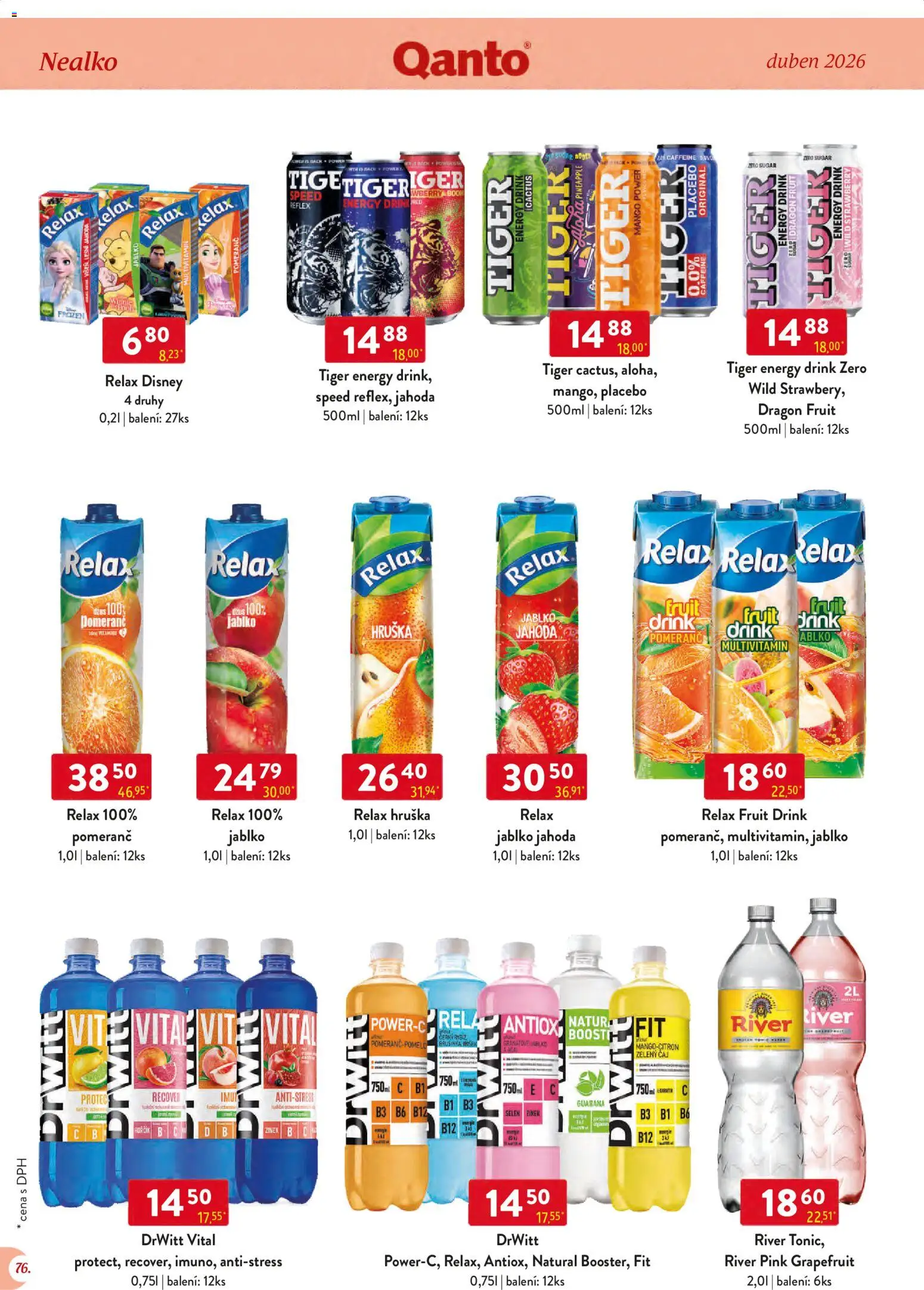 Astur & Qanto leták - Velkoobchod 04/2026 od 01.04.2026 | Strana: 76 | Produkty: Tiger, Pomeranče, Čaj, Energy drink