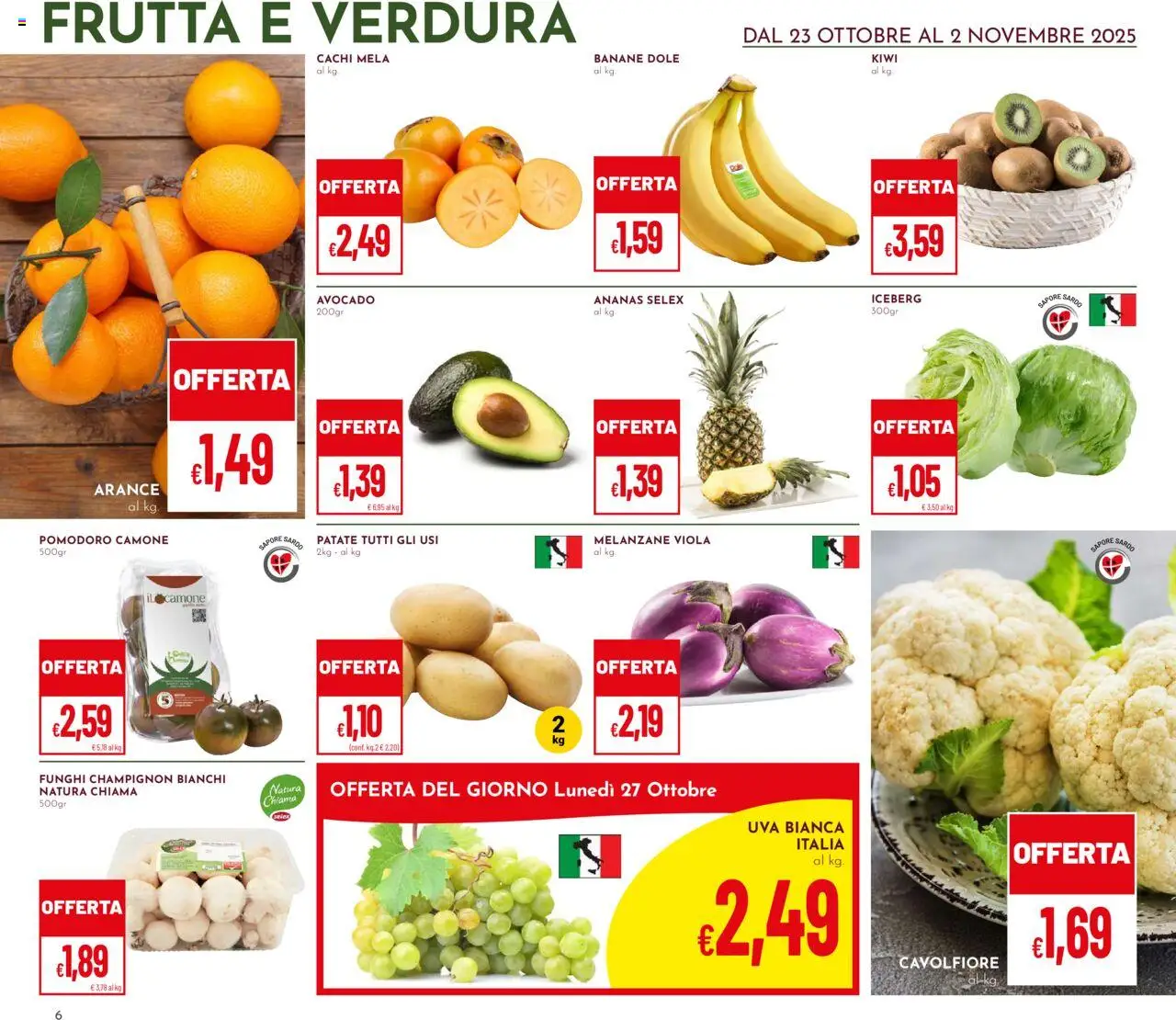 Volantino Pan del 23.10.2025 | Pagina: 6 | Prodotti: Banane, Patate, Cachi, Cavolfiore