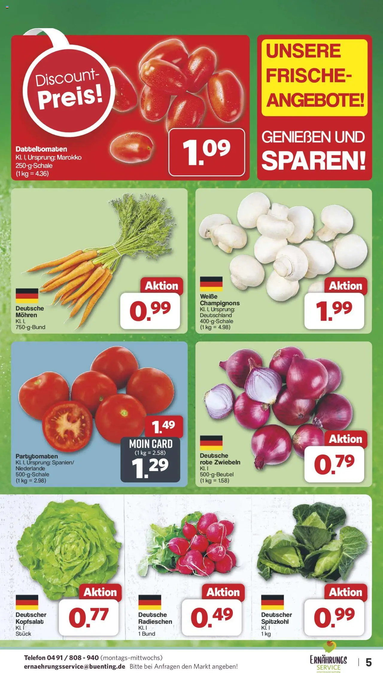 Famila Nordwest Prospekt 	 - gültig ab dem 18.08.2025 | Seite: 5 | Produkte: Mohren, Champignons, Zwiebeln, Telefon