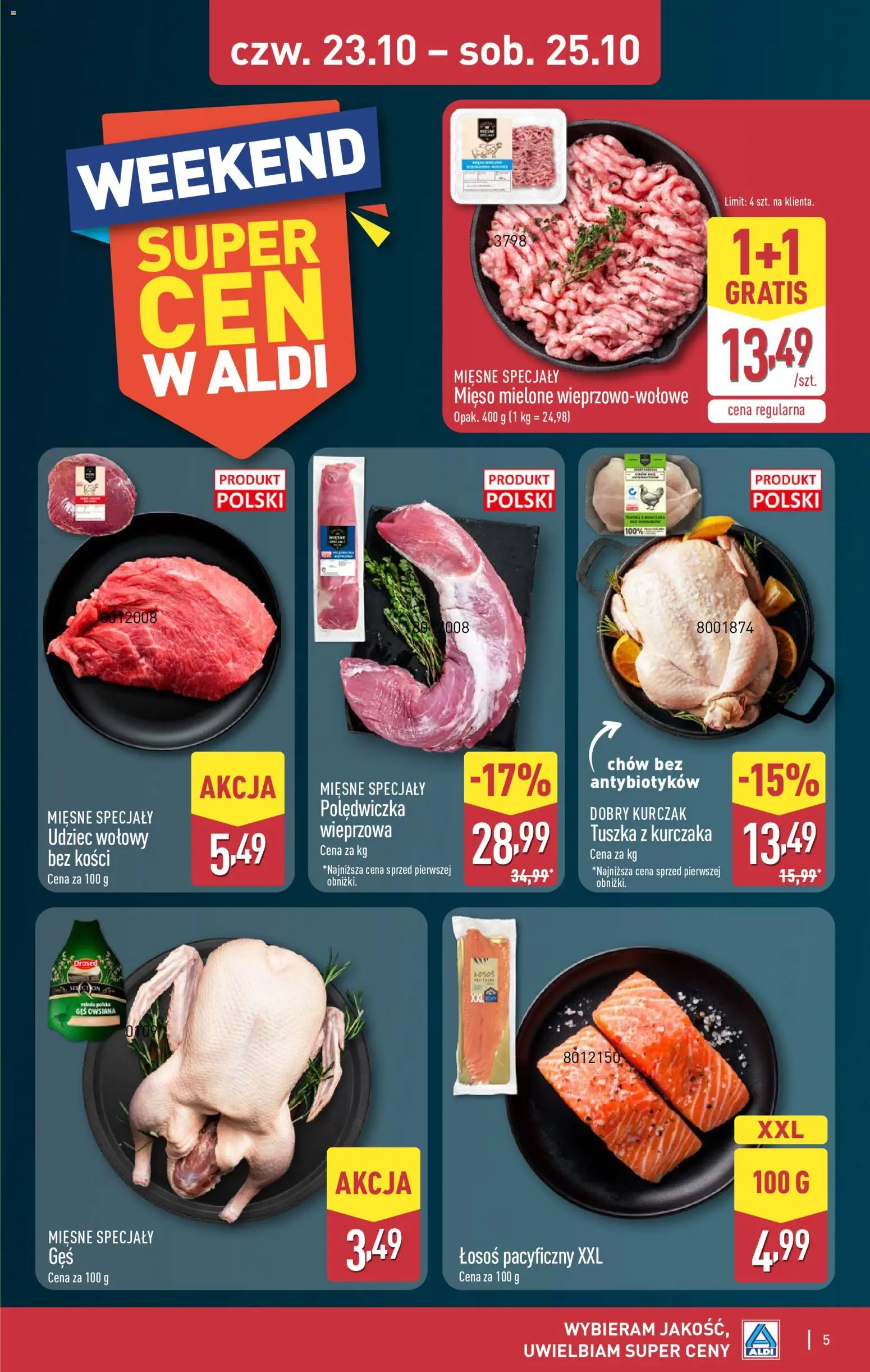 Aldi Gazetka - Okazje na weekend od 23.10.2025 | Strona: 5 | Produkty: Kurczak, Gęś owsiana, Łosoś, Owsiana