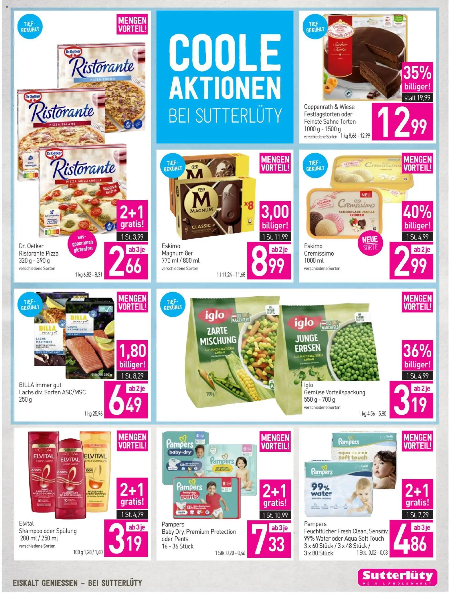 Sutterlüty Flugblatt gültig ab 30.04.2026 | Seite: 19 | Produkte: Sahne, Pampers, Spülung, Pizza