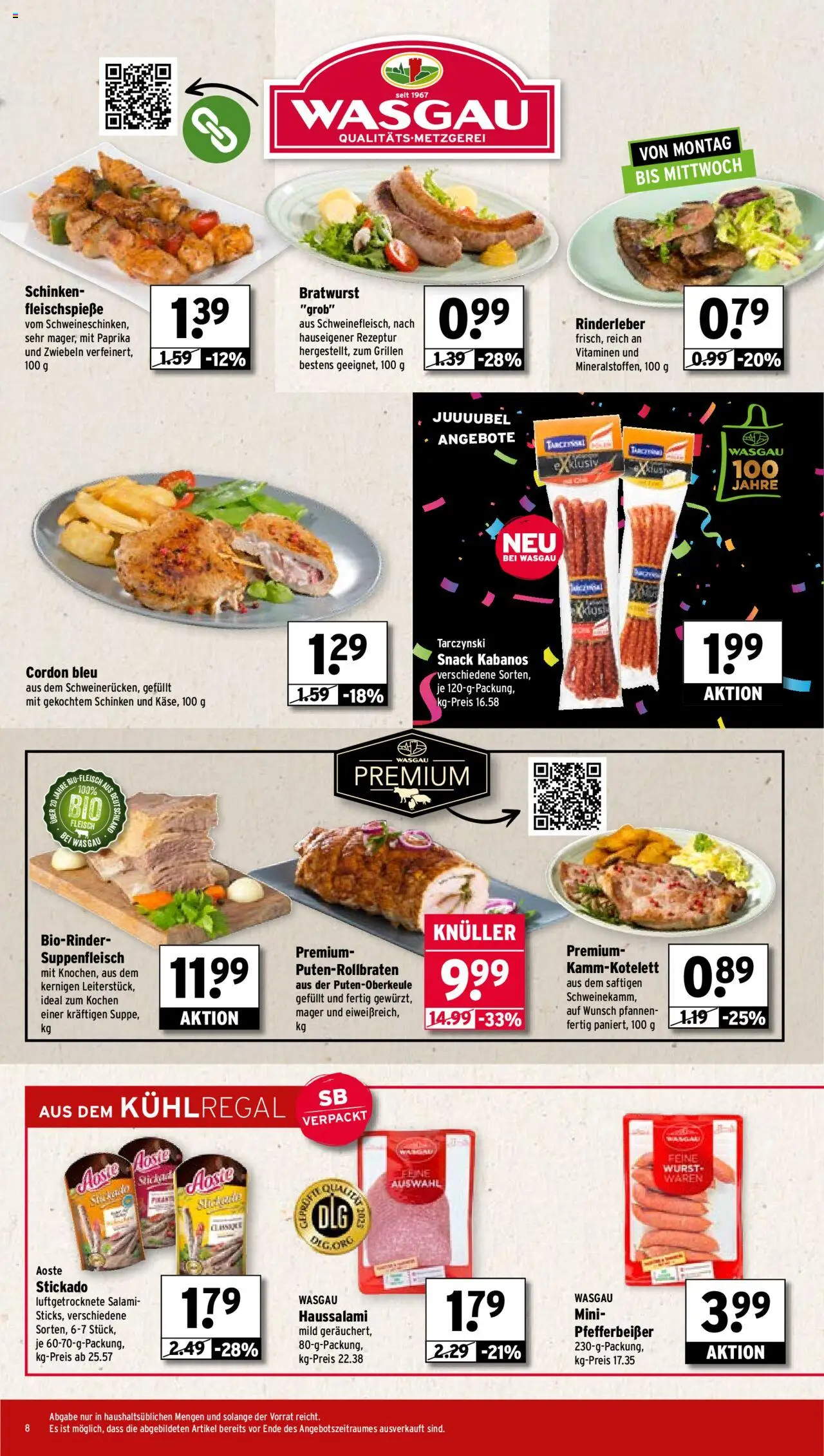 Wasgau Prospekt 	 – gültig ab 08.09.2025 | Seite: 8 | Produkte: Bratwurst, Zwiebeln, Suppenfleisch, Salami