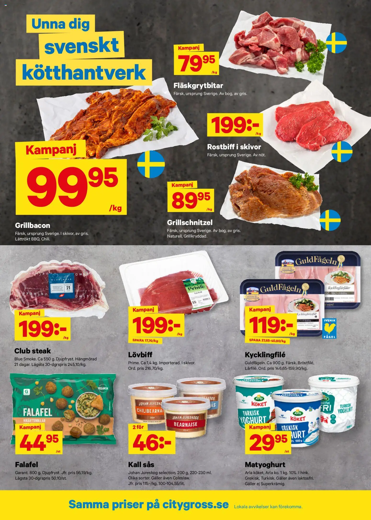 City Gross reklamblad aktuell från 27.04.2026 | Sida: 2 | Produkter: Galler, Lövbiff, Yoghurt, Falafel