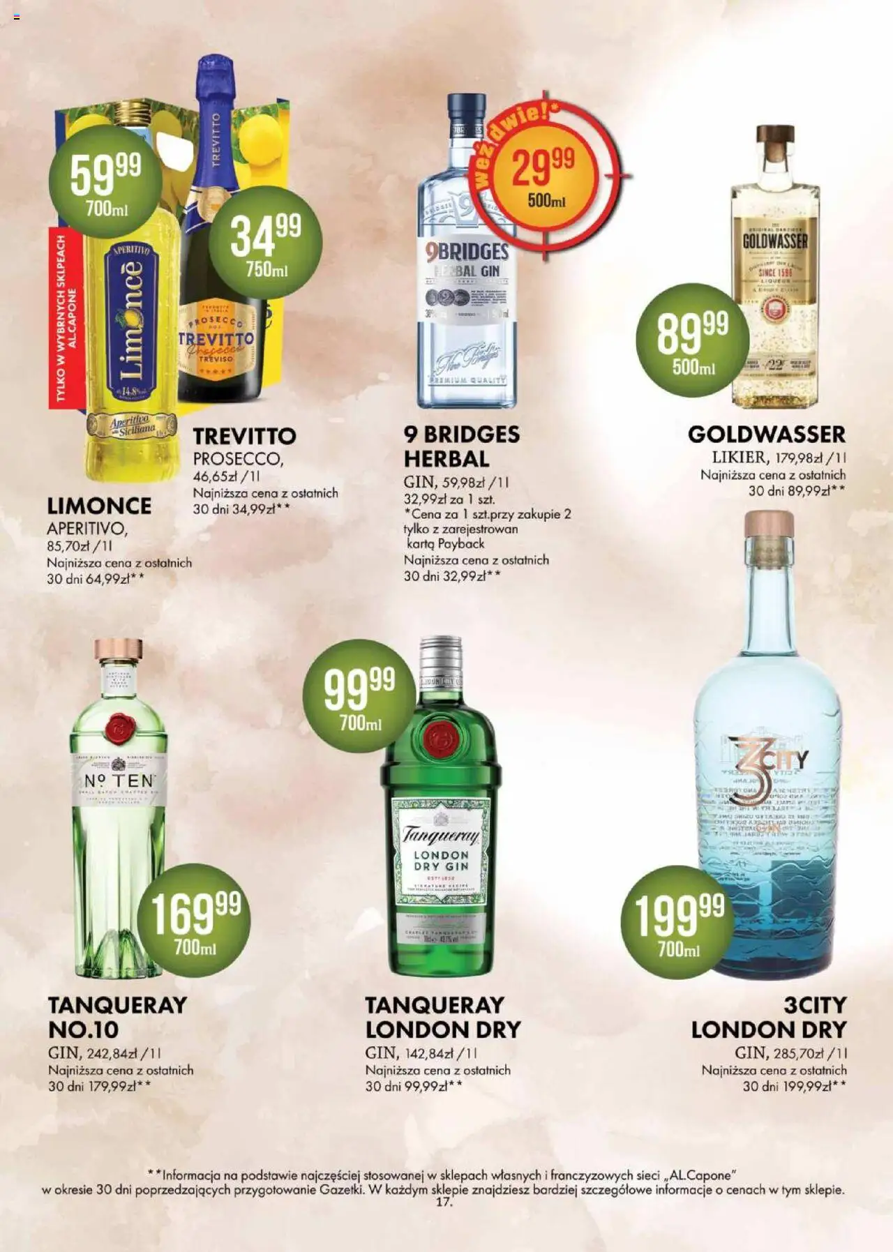 Al.Capone Gazetka od 11.08.2025 | Strona: 17 | Produkty: Karta, Gin, Prosecco