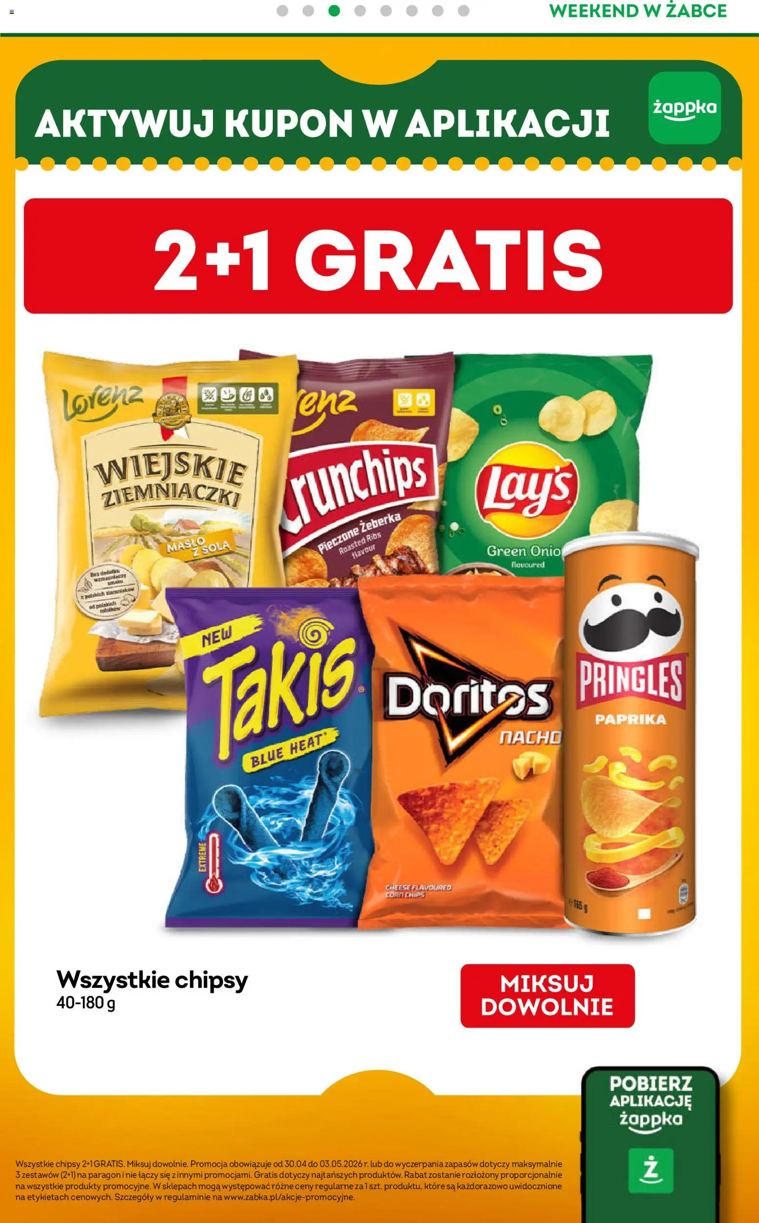 Żabka gazetka - Weekendowe promocje od 30.04.2026 | Strona: 4 | Produkty: Chipsy, Doritos, Masło, Pringles
