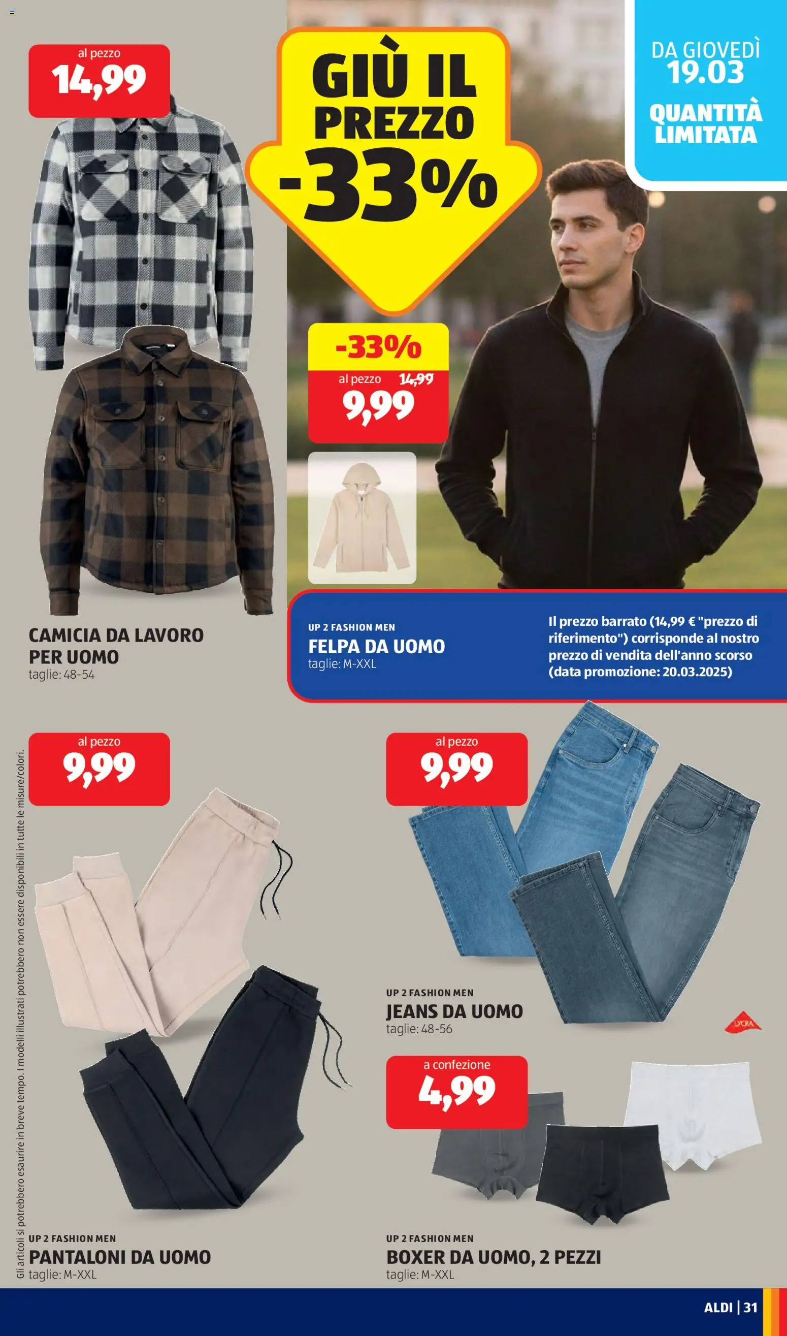 Volantino Aldi del 16.03.2026 | Pagina: 31 | Prodotti: Felpa, Boxer, Jeans, Data