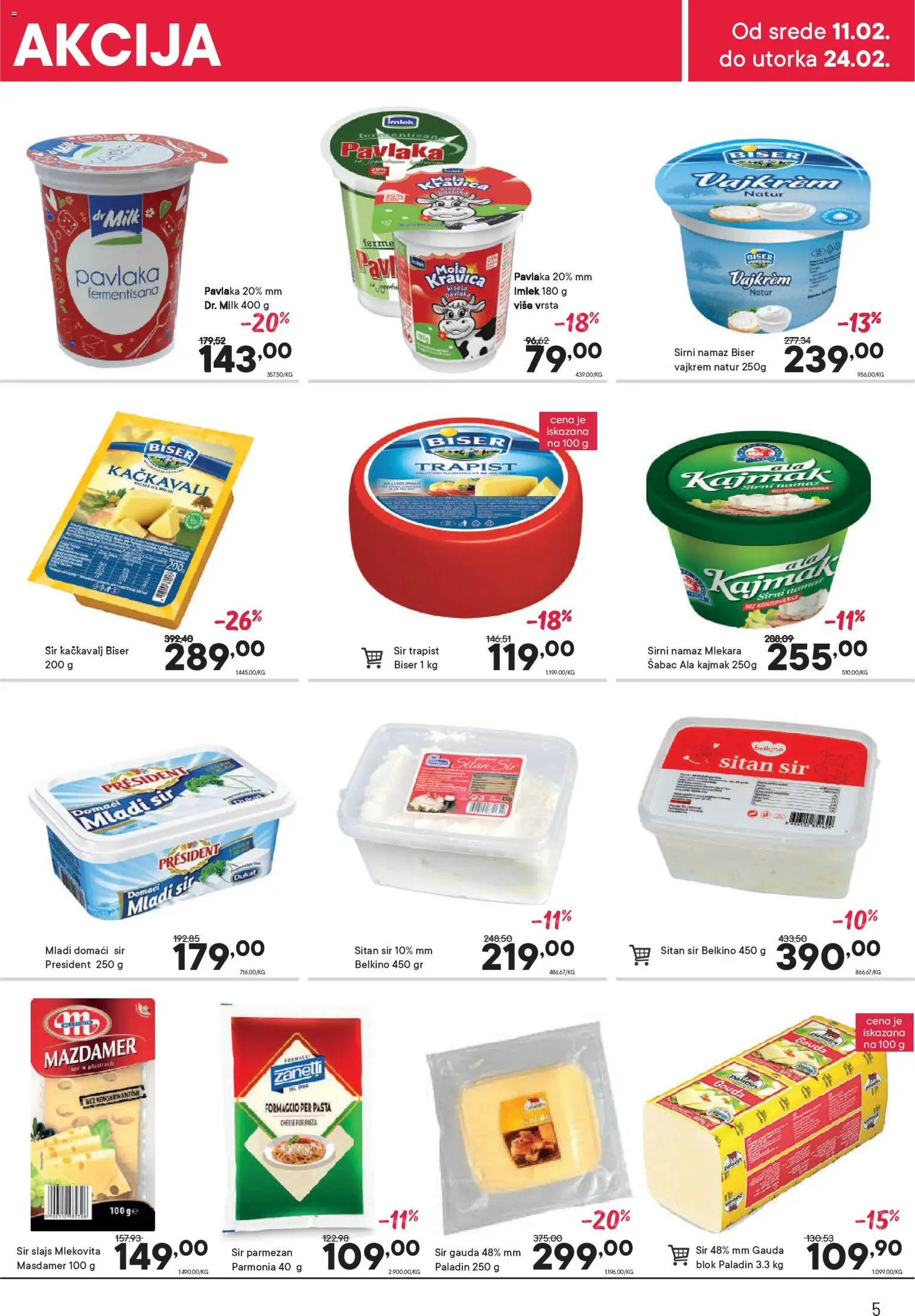 PerSu katalog - važi od 11.02.2026 | Strana: 5 | Proizvode: Vajkrem, Sir, Parmezan, Pavlaka