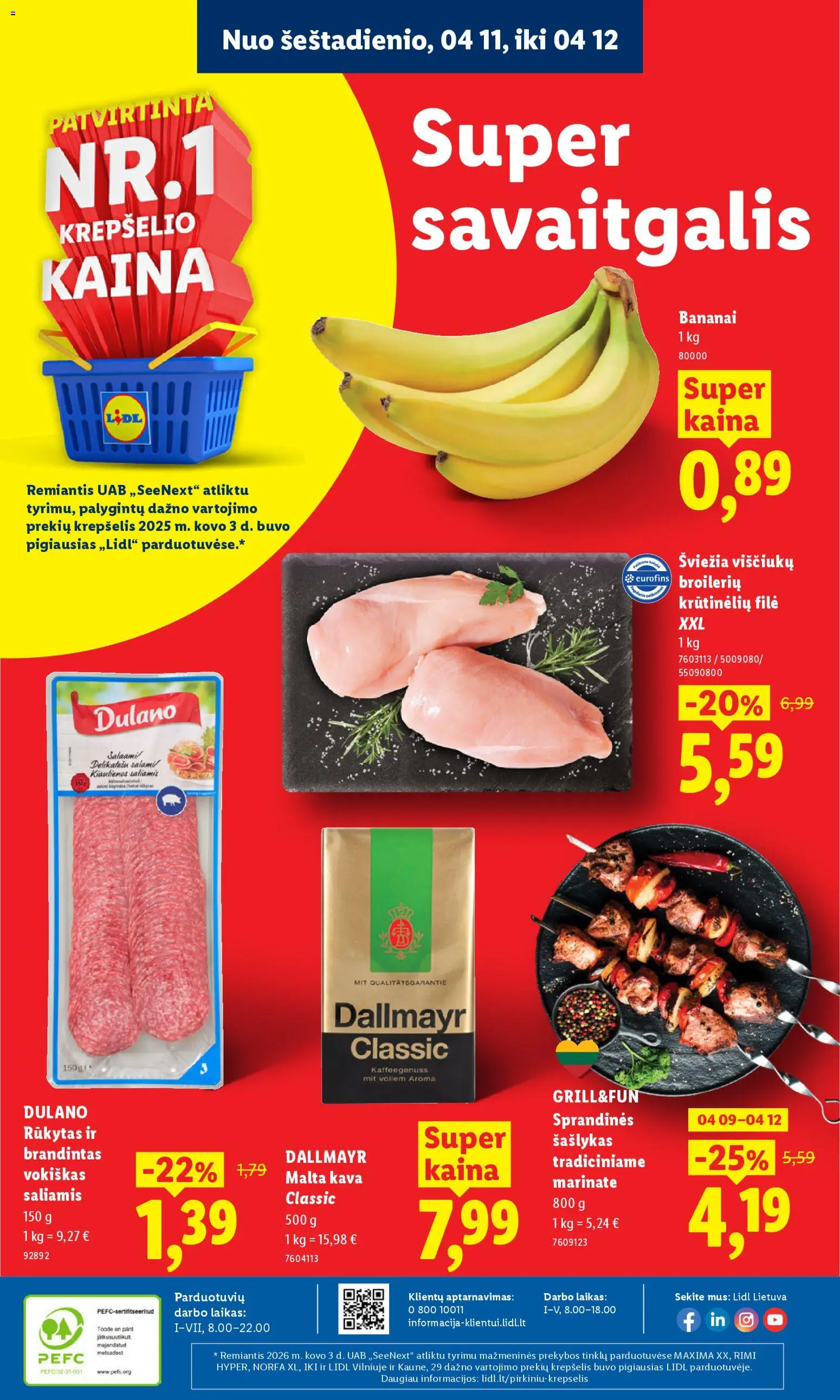 LIDL akcijos nuo 06.04.2026 | Puslapis: 40 | Prekių: Kiaulienos, Saliamis, Krepšelis, Bananai