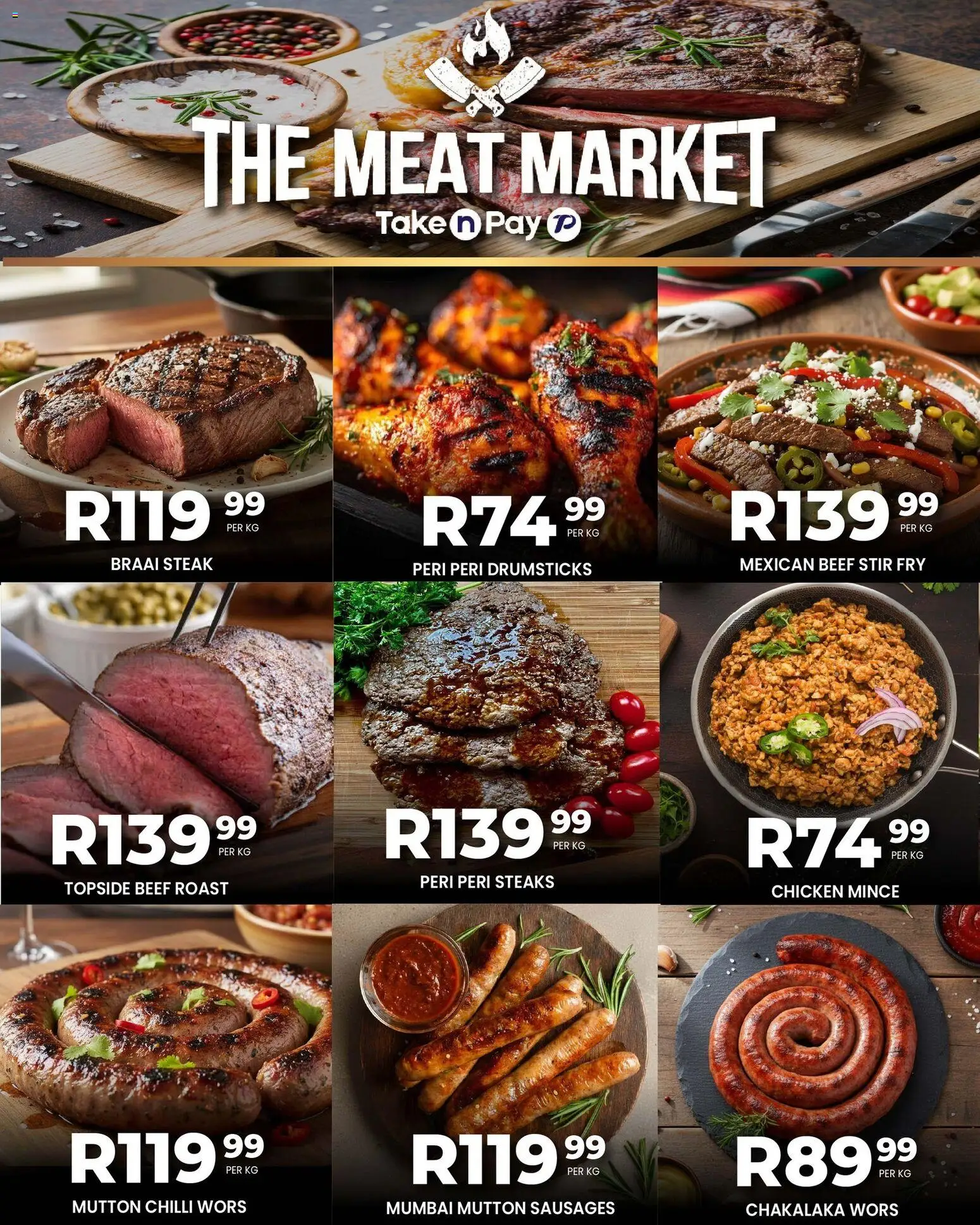 New Take n Pay catalogue – valid from 08.12.2025 | Page: 2 | Products: Steak, Chicken, Beef, Chilli