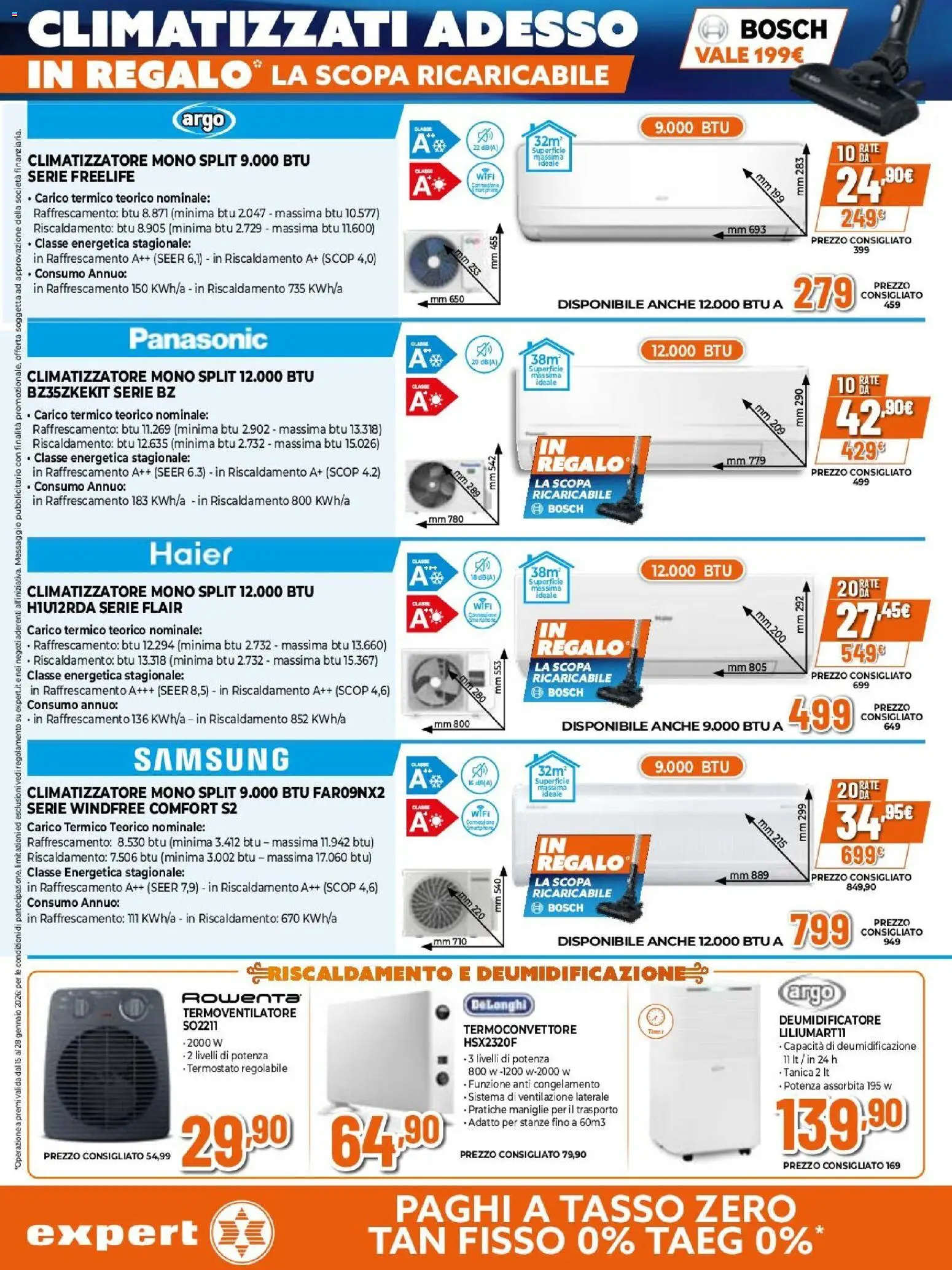 Volantino Expert del 15.01.2026 | Pagina: 22 | Prodotti: Climatizzatore, Deumidificatore, Scopa, Samsung