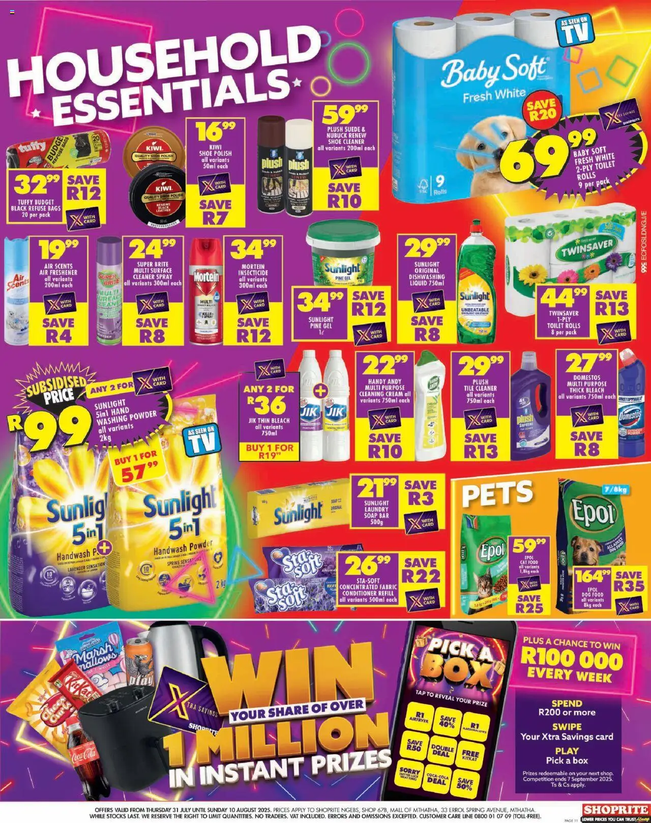 Shoprite Eastern Cape - Major Deals Grand Opening Ngebs │ valid from 31.07.2025 | Page: 11 | Products: Bleach, Refuse bags, Cat food, Dishwashing liquid