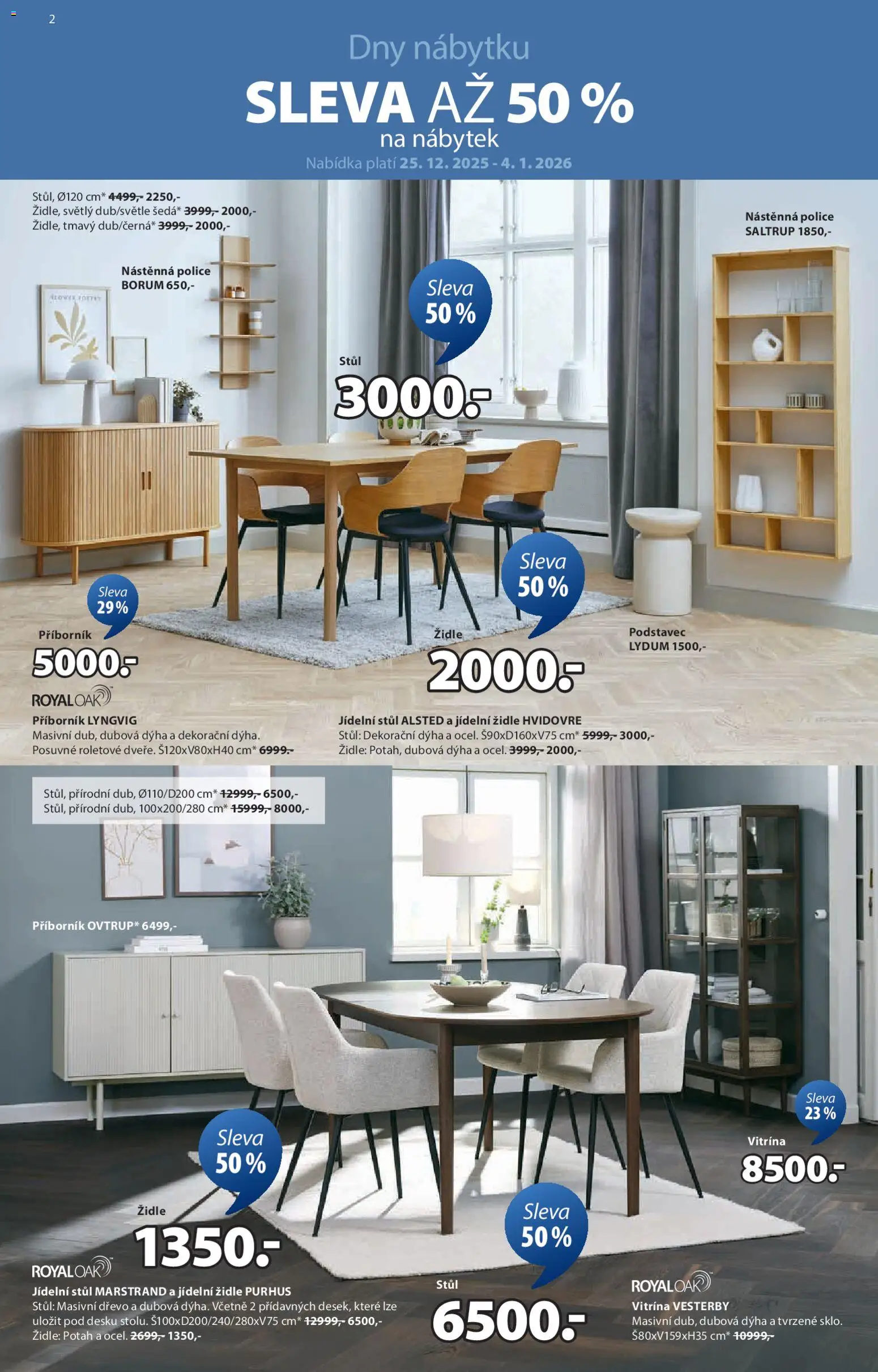 JYSK leták od 31.12.2025 | Strana: 2 | Produkty: Vitrína, Stůl, Police, Příborník