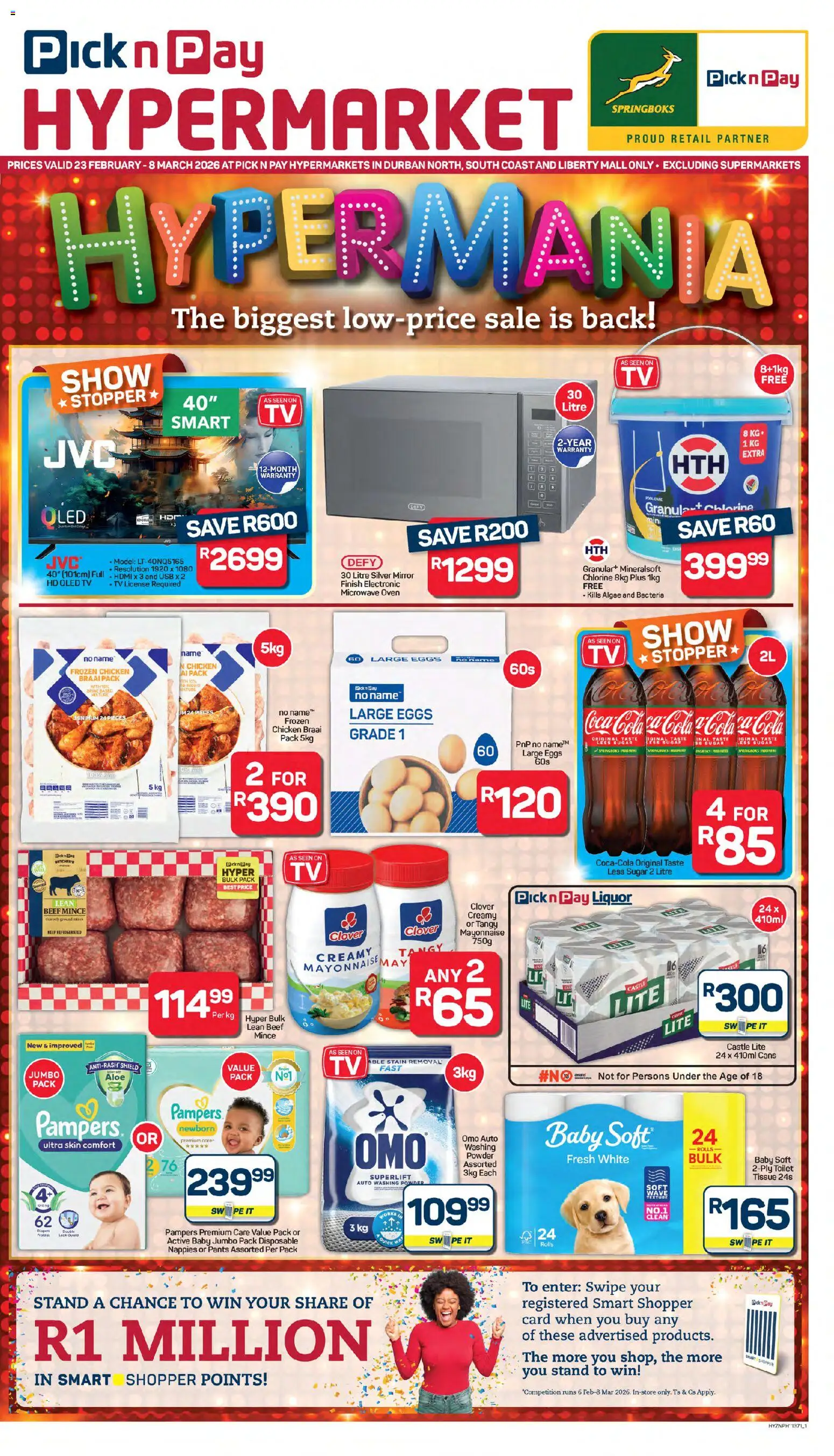 New Pick n Pay catalogue – valid from 23.02.2026 | Page: 1 | Products: Oven, Toilet, Eggs, Nappies