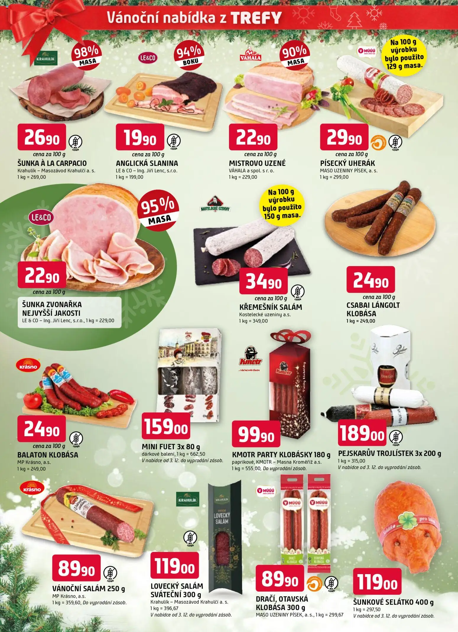 Trefa leták - Vánoční speciál od 19.11.2025 | Strana: 2 | Produkty: Klobása, Uzeniny, Maso, Slanina