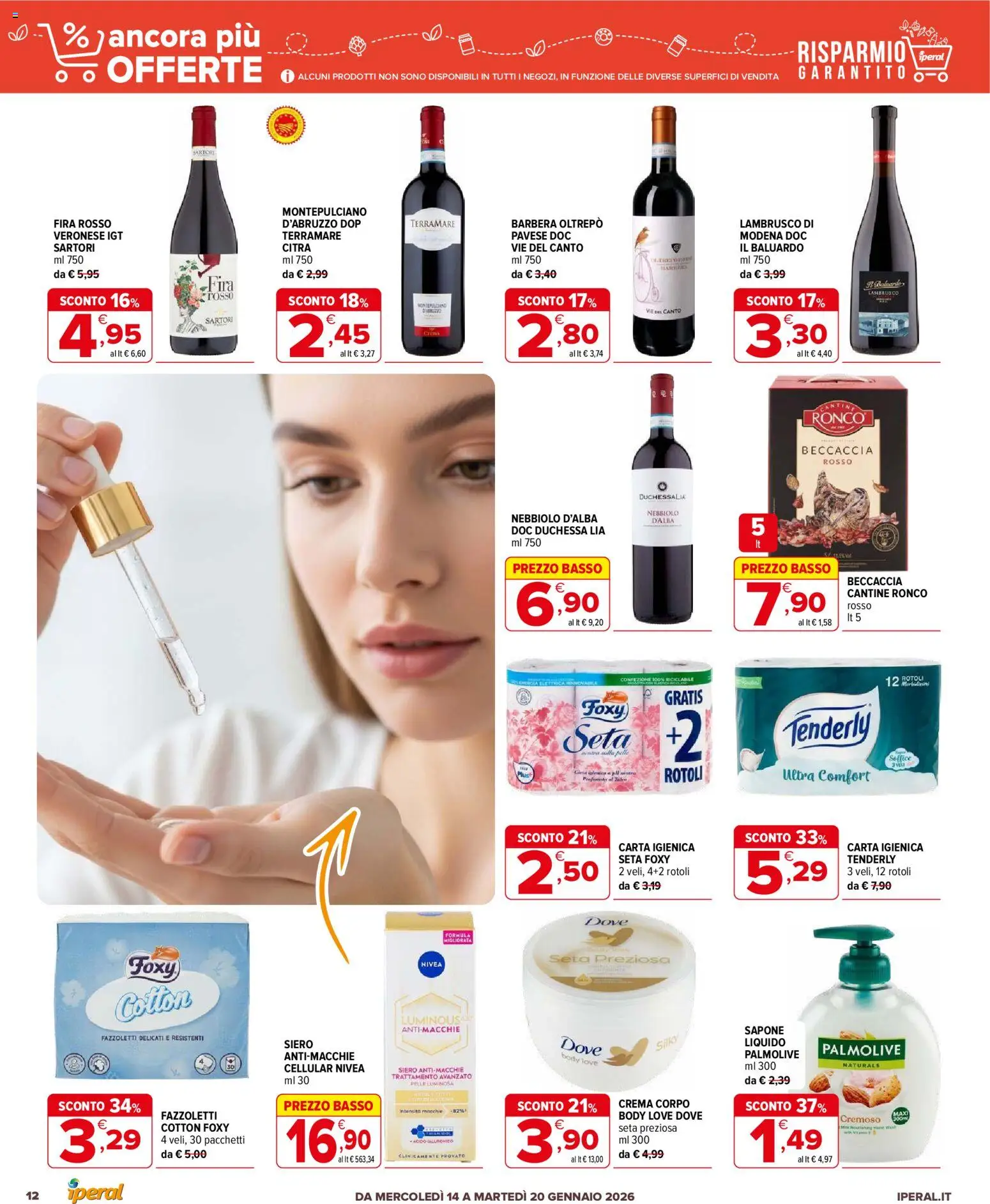 Volantino Iperal del 14.01.2026 | Pagina: 12 | Prodotti: Crema, Carta igienica, Sapone, Fazzoletti