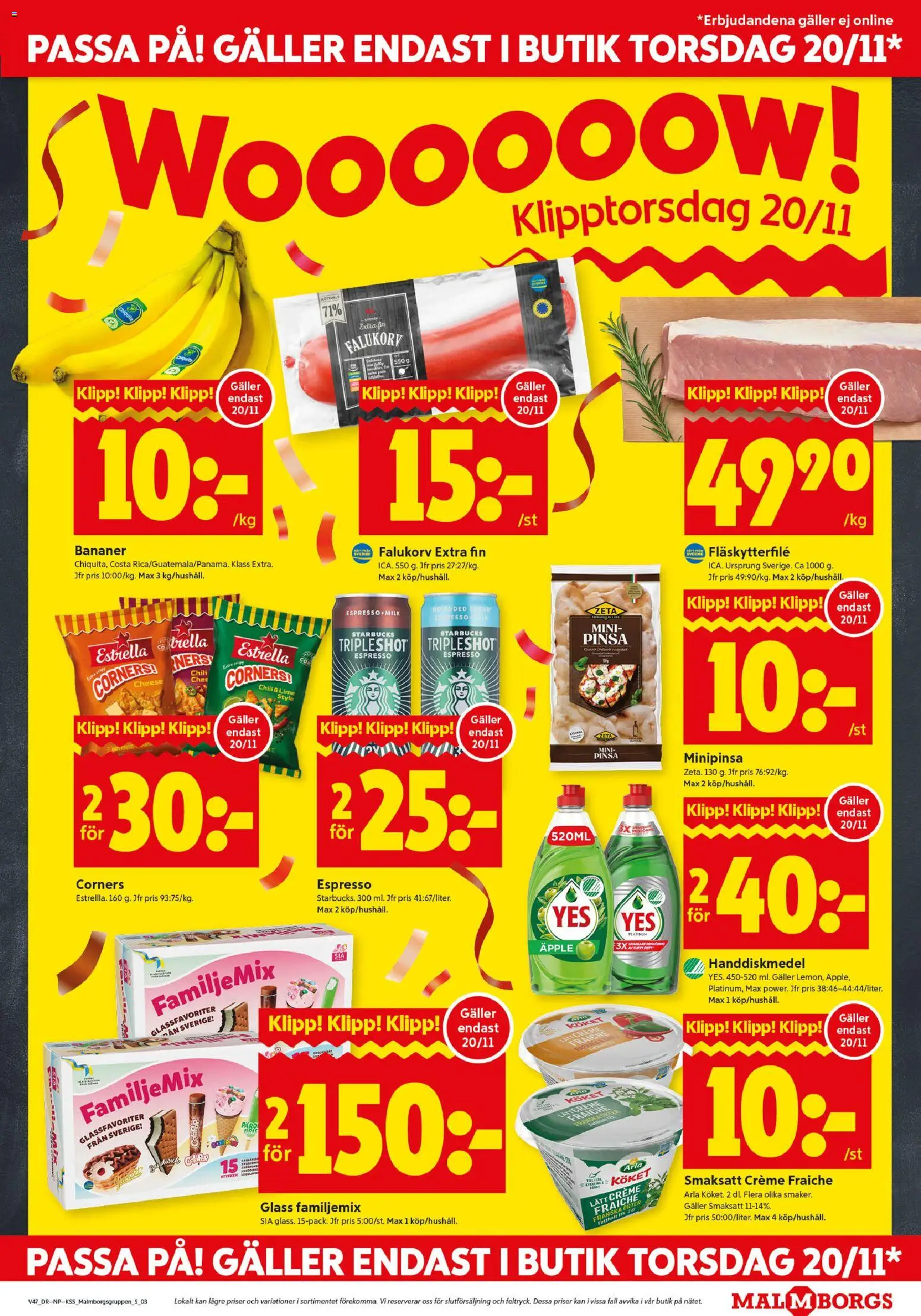 ICA Kvantum reklamblad aktuell från 17.11.2025 | Sida: 3 | Produkter: Galler, Fläskytterfilé, Creme fraiche, Bananer