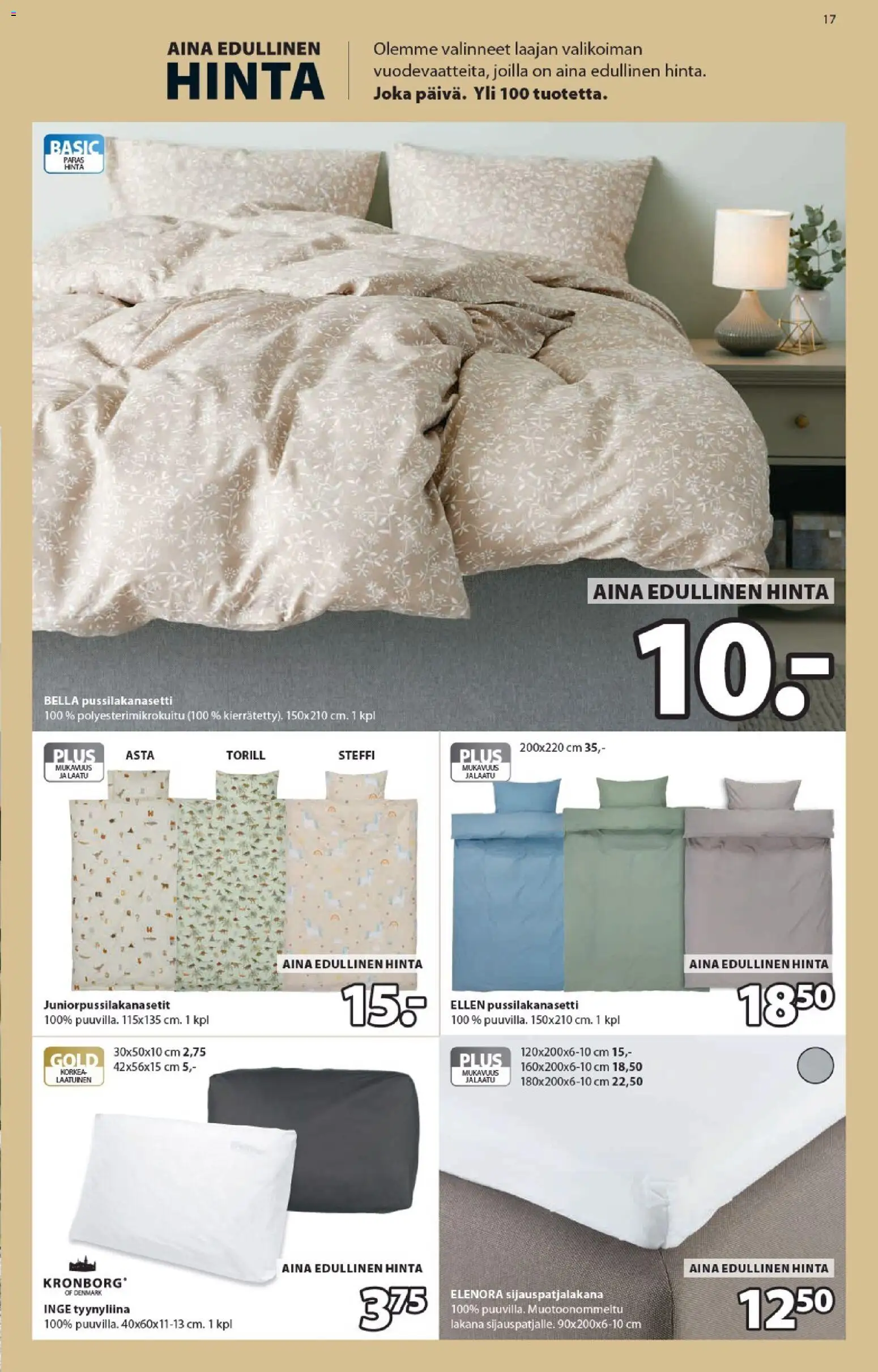 JYSK - Tarjoukset – voimassa 05.03.2026 alkaen | Sivu: 17 | Tuotteet: Pussilakanasetti, Lakana, Tyynyliina