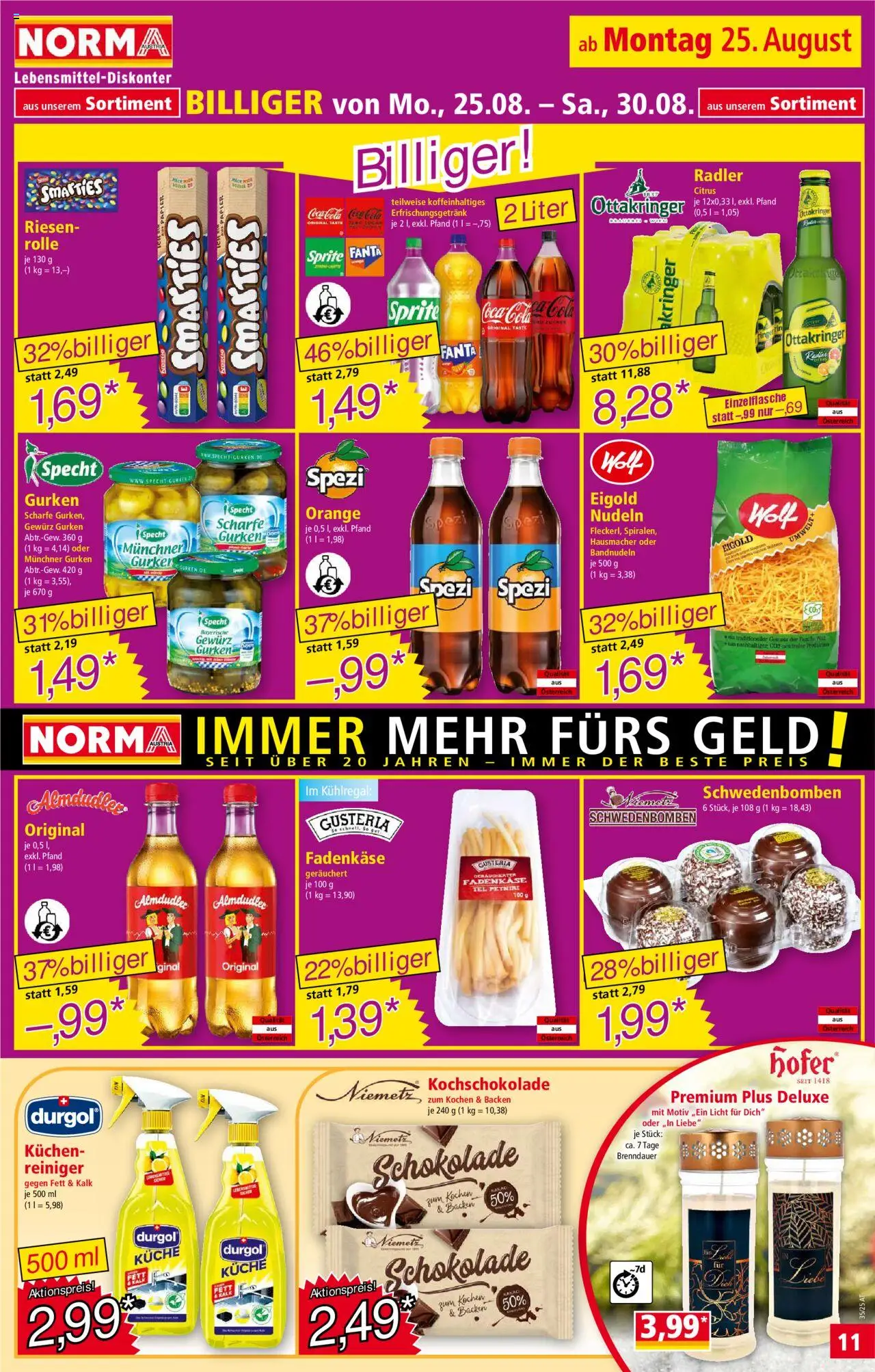 Norma Flugblatt gültig ab 25.08.2025 | Seite: 11 | Produkte: Gurken, Schokolade, Nudeln