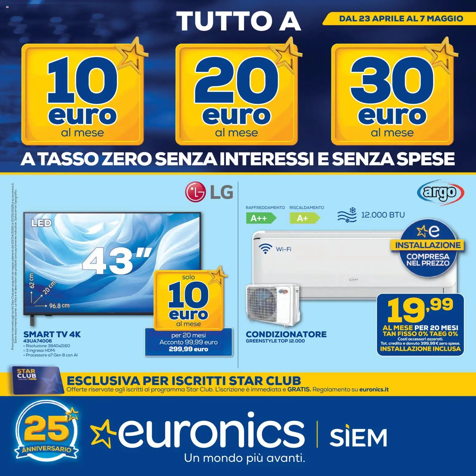 Volantino Euronics del 23.04.2026 | Pagina: 1 | Prodotti: smart TV, Top, TV, Condizionatore