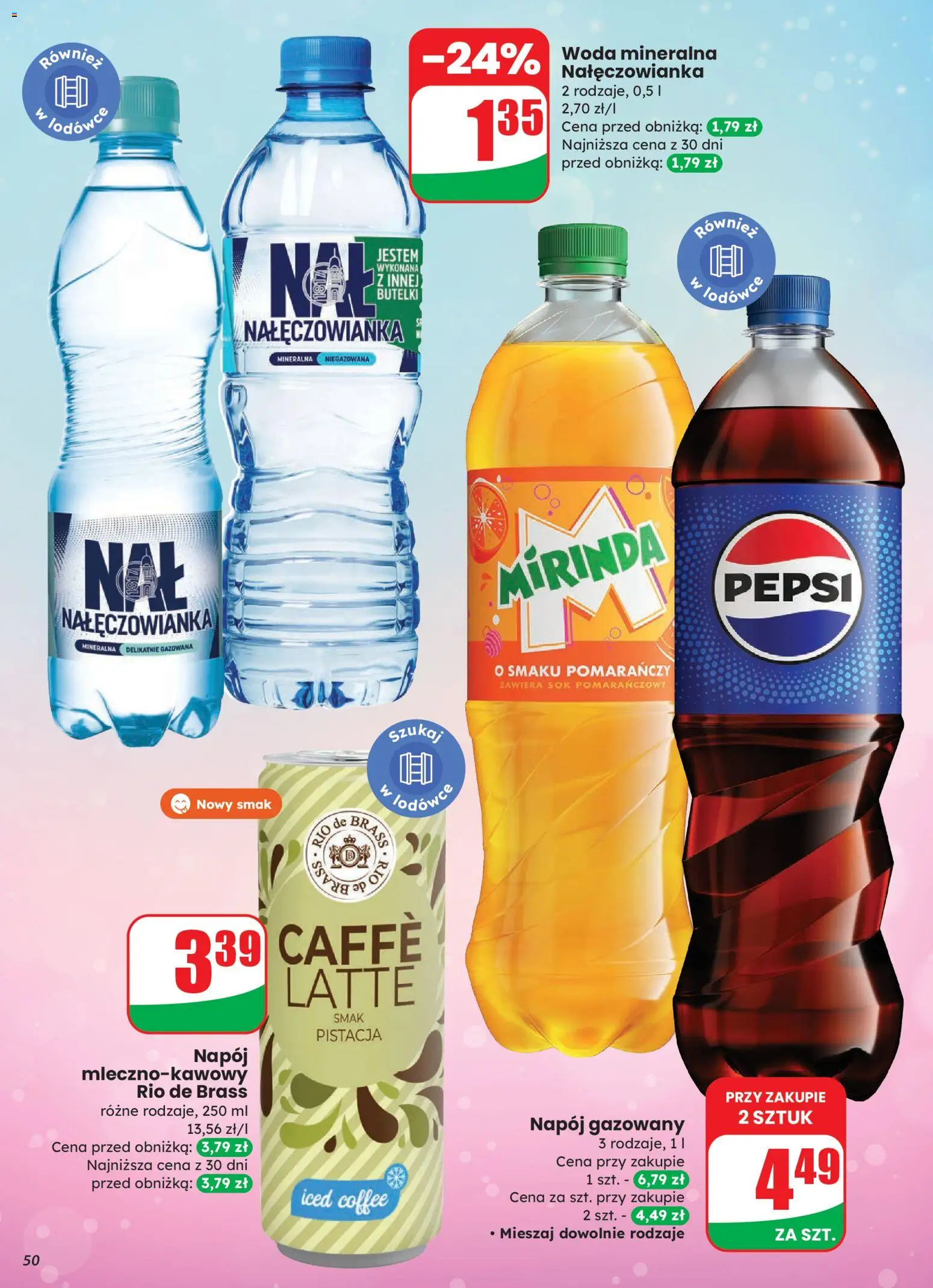 Dino Gazetka od 12.11.2025 | Strona: 50 | Produkty: Woda mineralna Nałęczowianka, Sok pomarańczowy, Pepsi, Woda