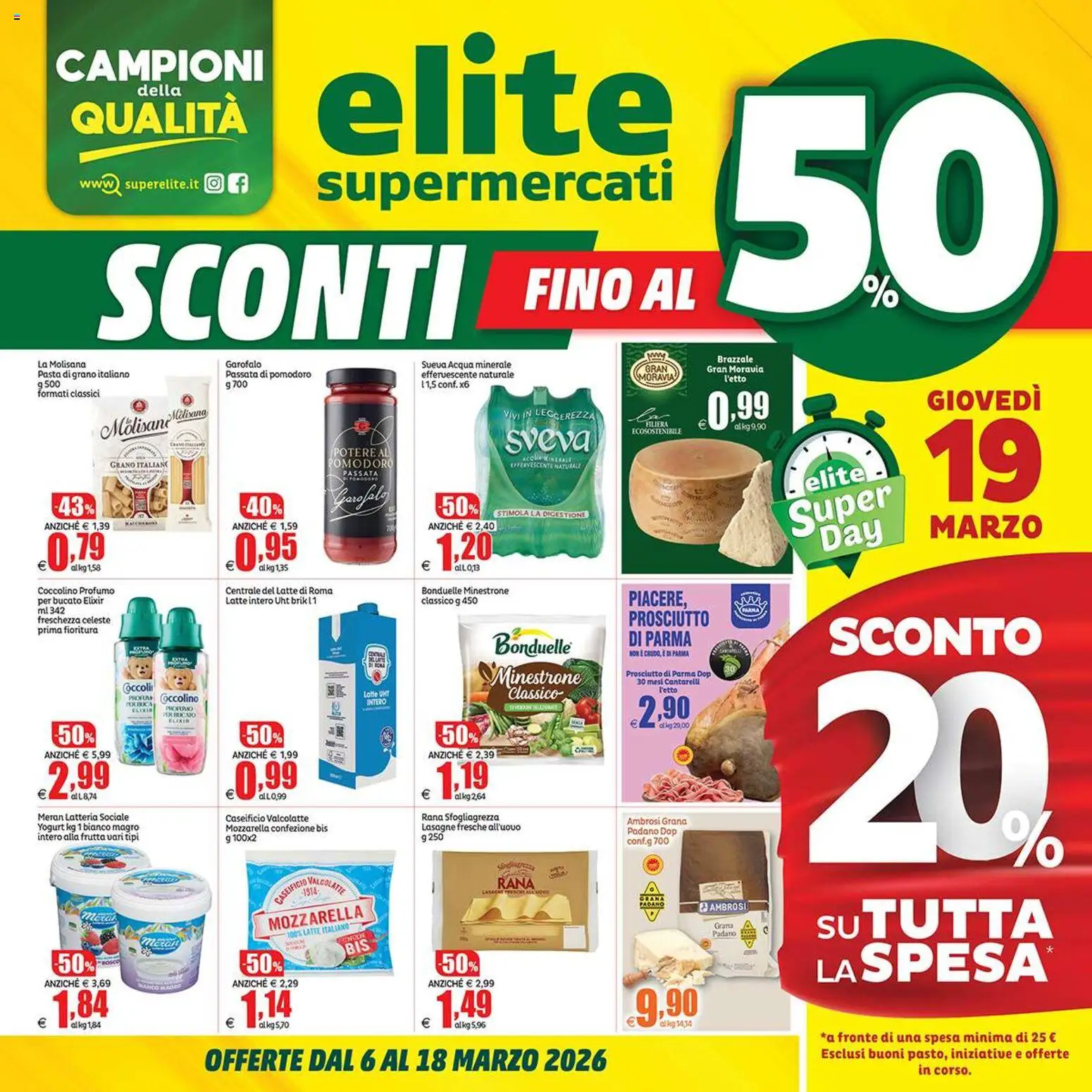 Volantino Elite Supermercati del 06.03.2026 | Pagina: 1 | Prodotti: Frutta, Mozzarella, Pasta, Passata di pomodoro