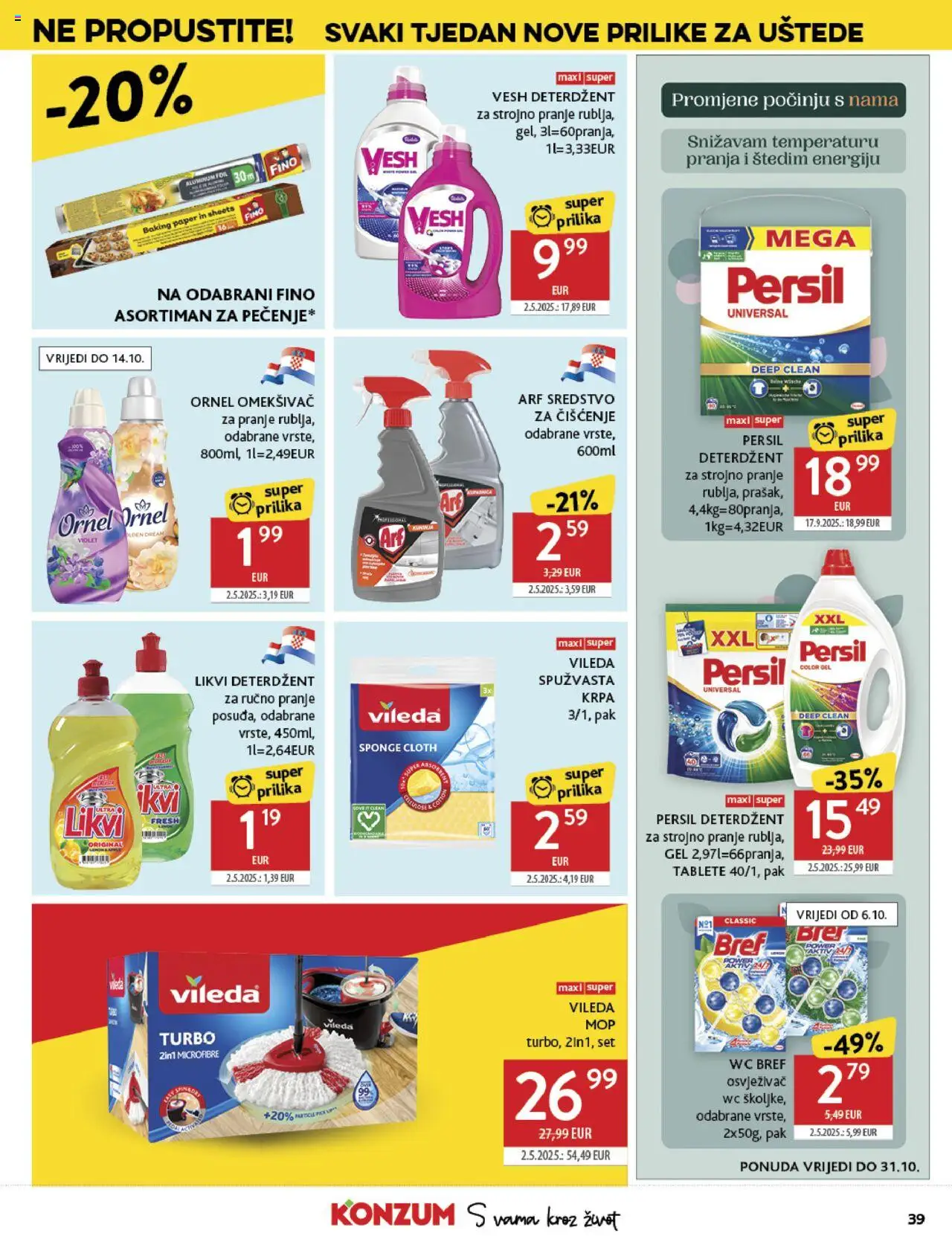 Konzum katalog | vrijedi od 01.10.2025 | Stranica: 39 | Proizvodi: Krpa, Mop, Deterdžent, Vileda