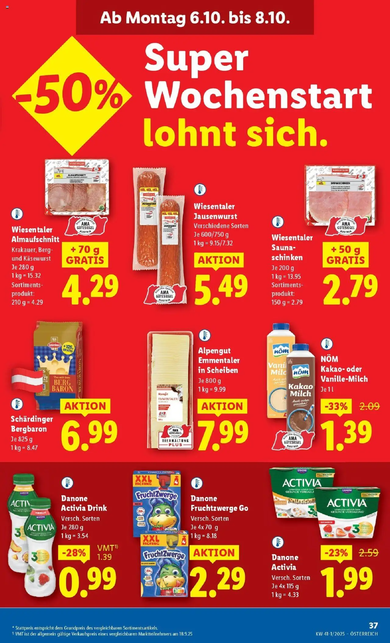 Lidl Flugblatt - Wien, Langenzersdorf, Zwettl gültig ab 02.10.2025 | Seite: 39 | Produkte: Milch, Schinken