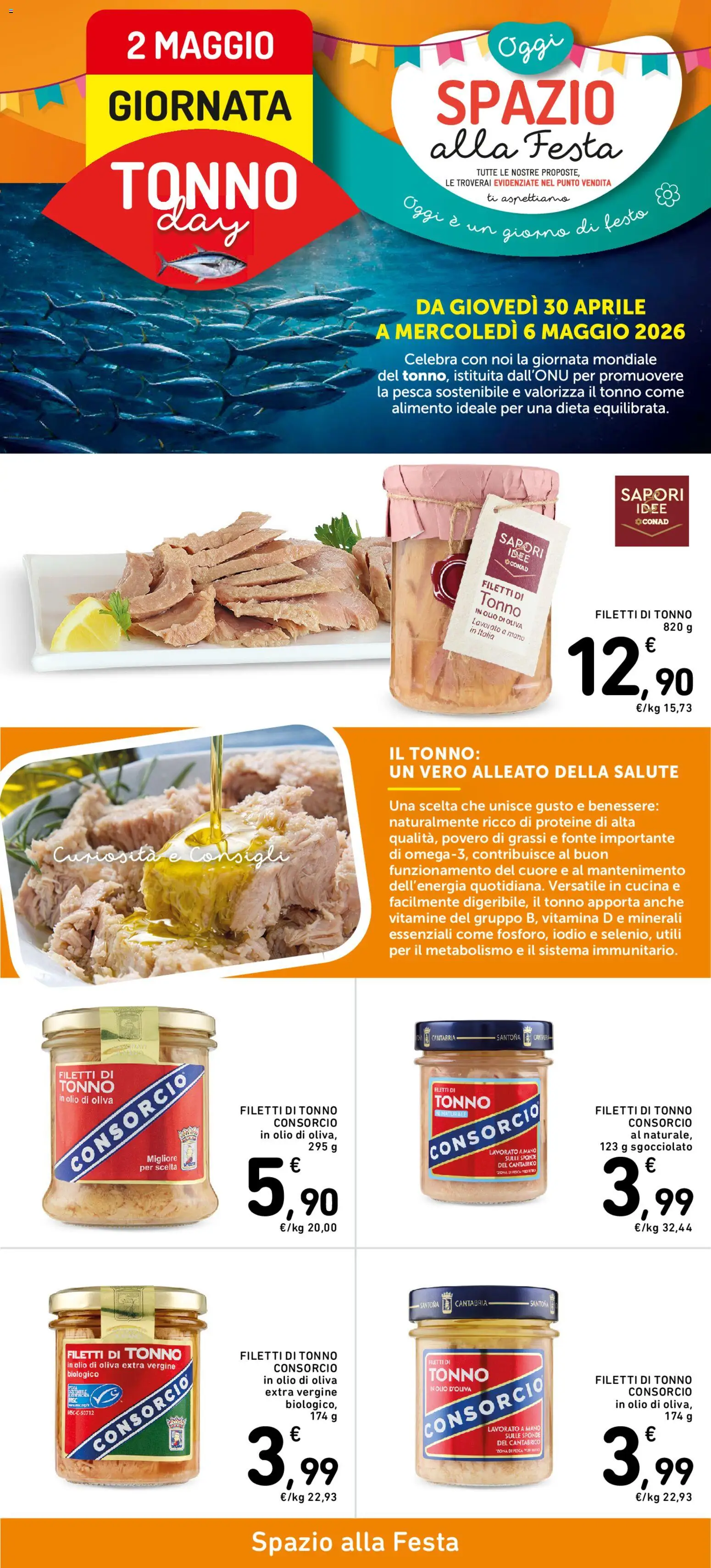 Volantino Spazio Conad del 30.04.2026 | Pagina: 1 | Prodotti: Olio, Pesca, Tonno, Tonno al naturale