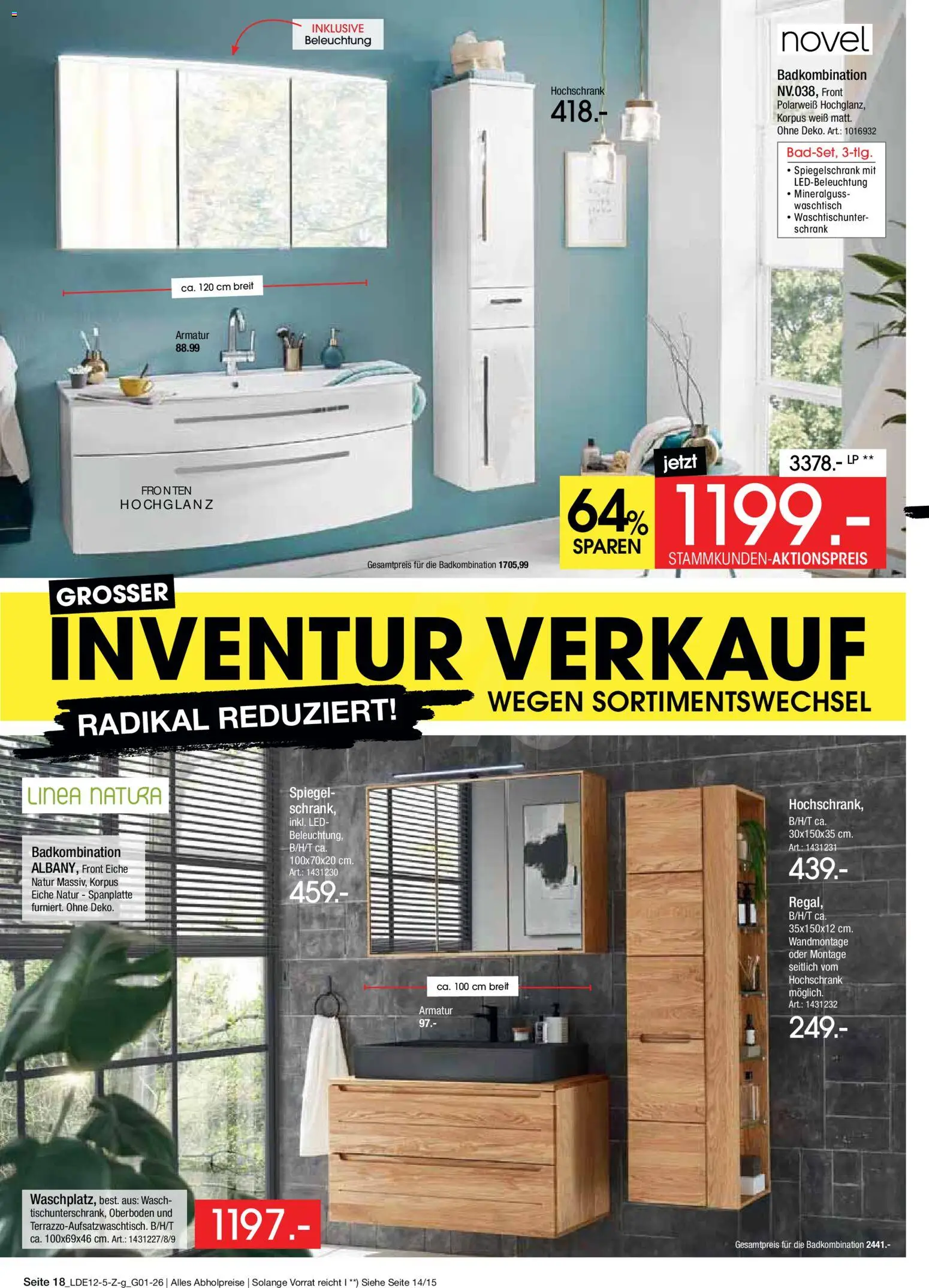 Zurbrüggen - Inventur-Verkauf – gültig ab 26.12.2025 | Seite: 36 | Produkte: Spiegel, Armatur, Waschtisch, Hochschrank