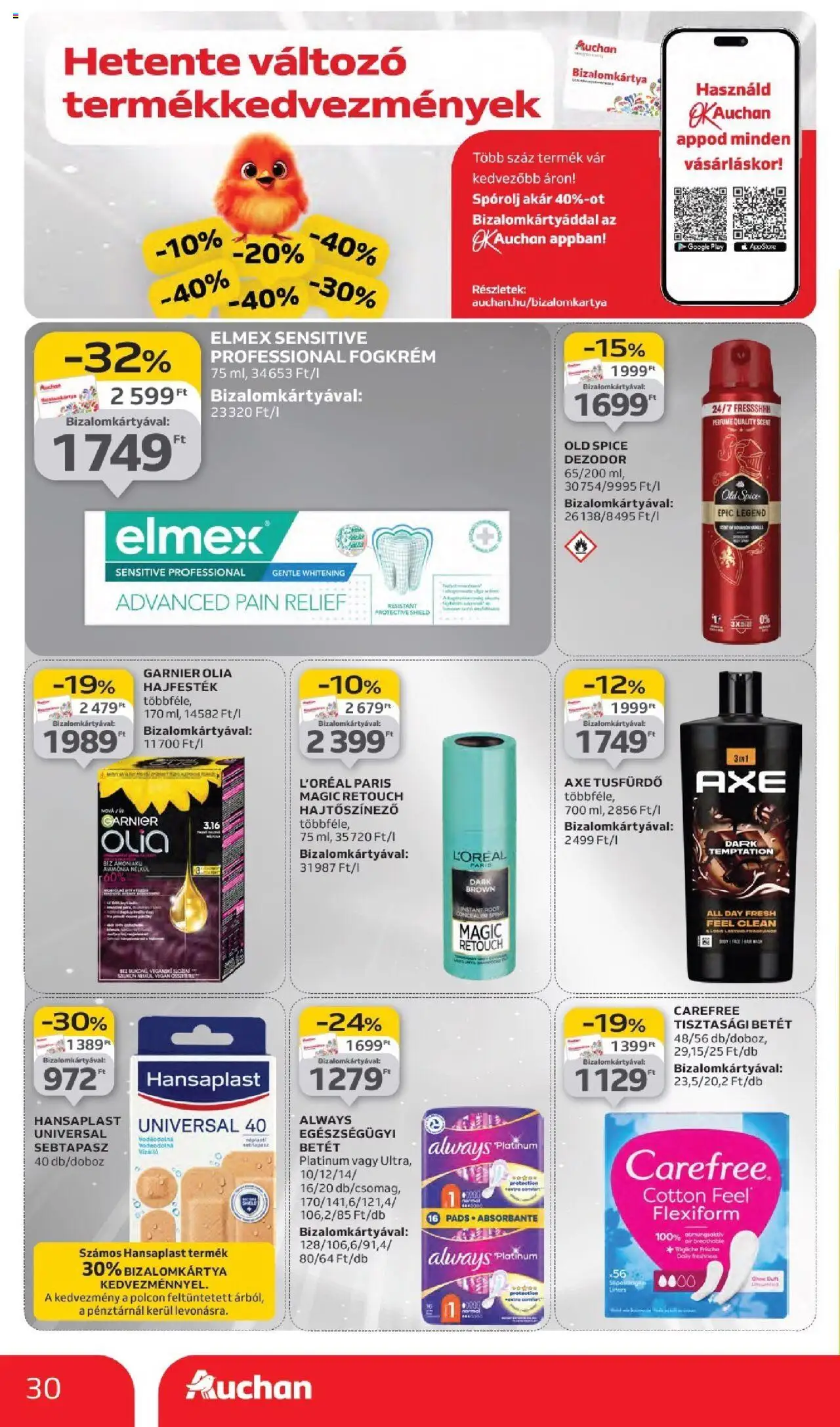 Auchan akciós ujság - amely érvényes a következő dátumtól: 11.09.2025 | Oldal: 30 | Termékek: Old spice, Sebtapasz, Hajfesték, Dezodor