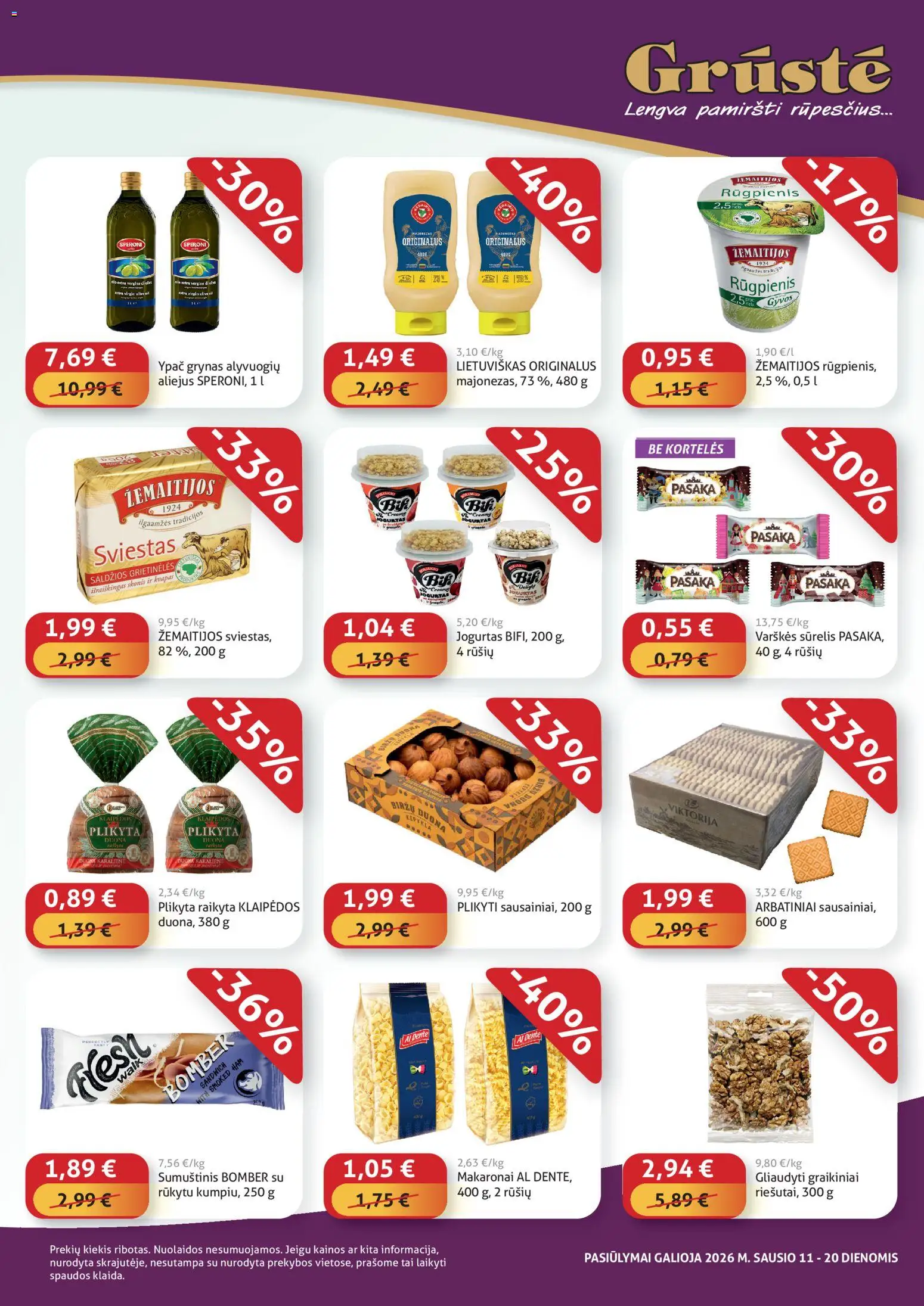 GRUSTE akcijos nuo 11.01.2026 | Puslapis: 3 | Prekių: Sūrelis, Jogurtas, Sviestas, Aliejus