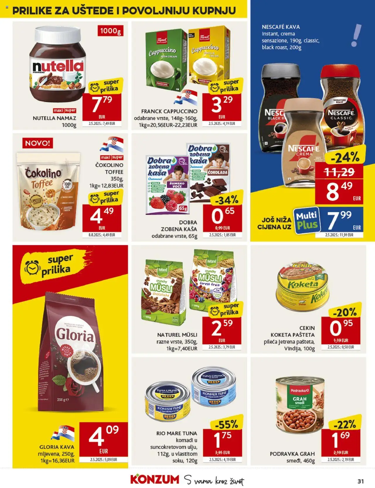 Konzum HR akciós ujság - amely érvényes a következő dátumtól: 17.09.2025 | Oldal: 31 | Termékek: Nescafé, Cappuccino, Nutella, Vegán