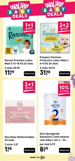 Etos Baby Wattenstaafjes 60 stuks, Baby cotton swabs, 60 pieces. - Voorbeeld van een folder van Etos, geldig van 23.03.2026 | Pagina: 17 | Producten: Melk, Pampers, Parfum