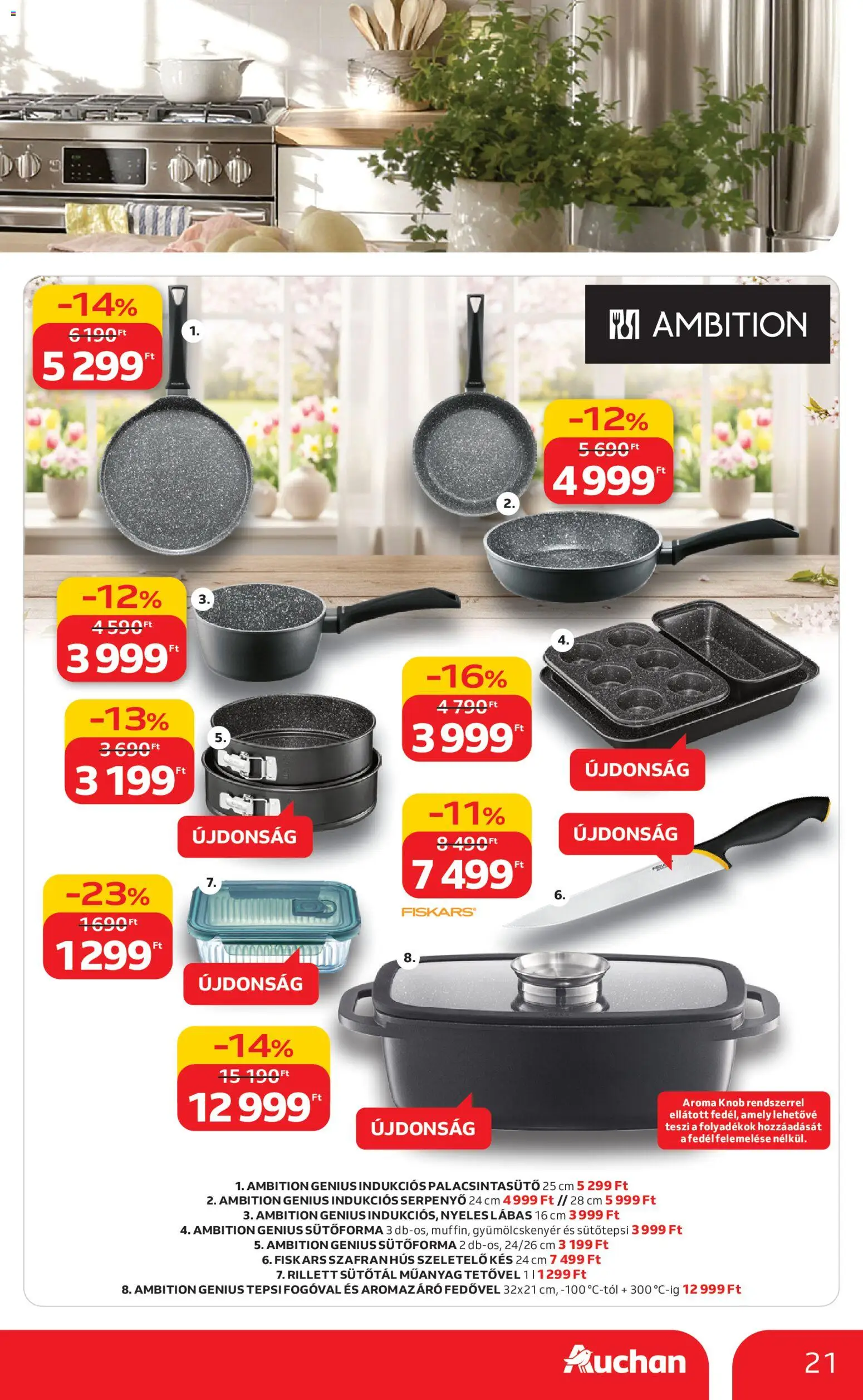 Auchan akciós ujság - amely érvényes a következő dátumtól: 19.02.2026 | Oldal: 21 | Termékek: Hús, Sütőforma, Szeletelő, Serpenyő