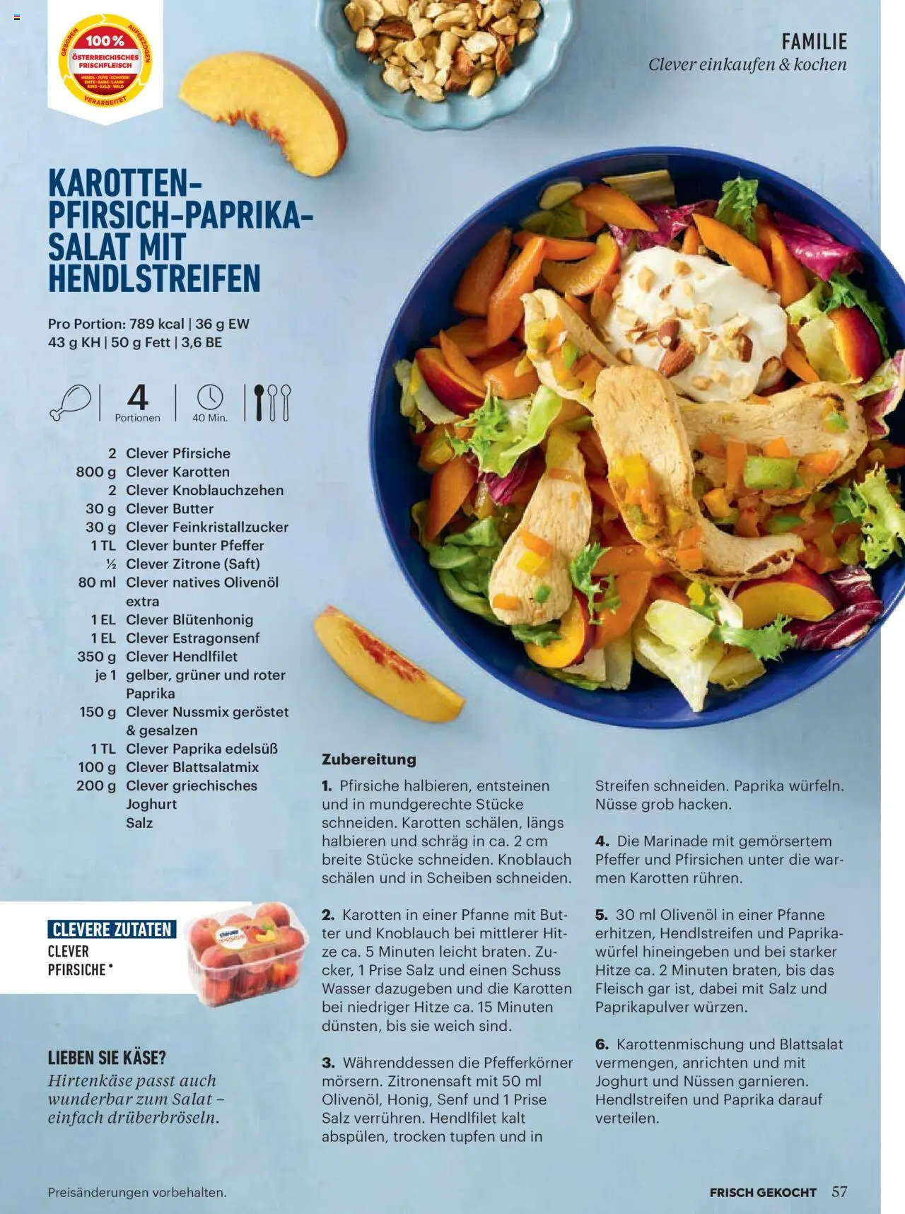 Billa Frisch Gekocht gültig ab 03.07.2025 | Seite: 57 | Produkte: Wasser, Pfeffer, Butter, Käse