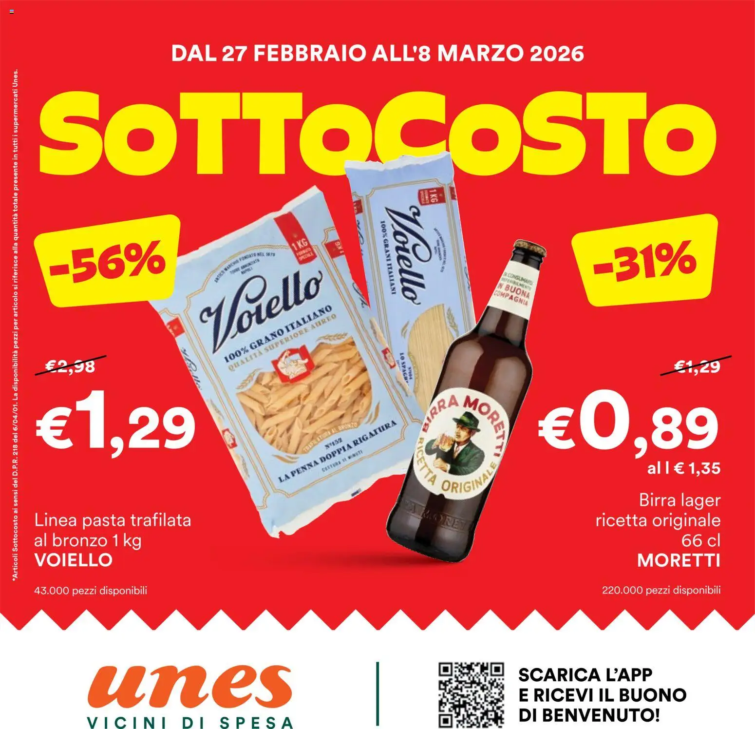 Volantino Unes del 26.02.2026 | Pagina: 1 | Prodotti: Birra, Pasta
