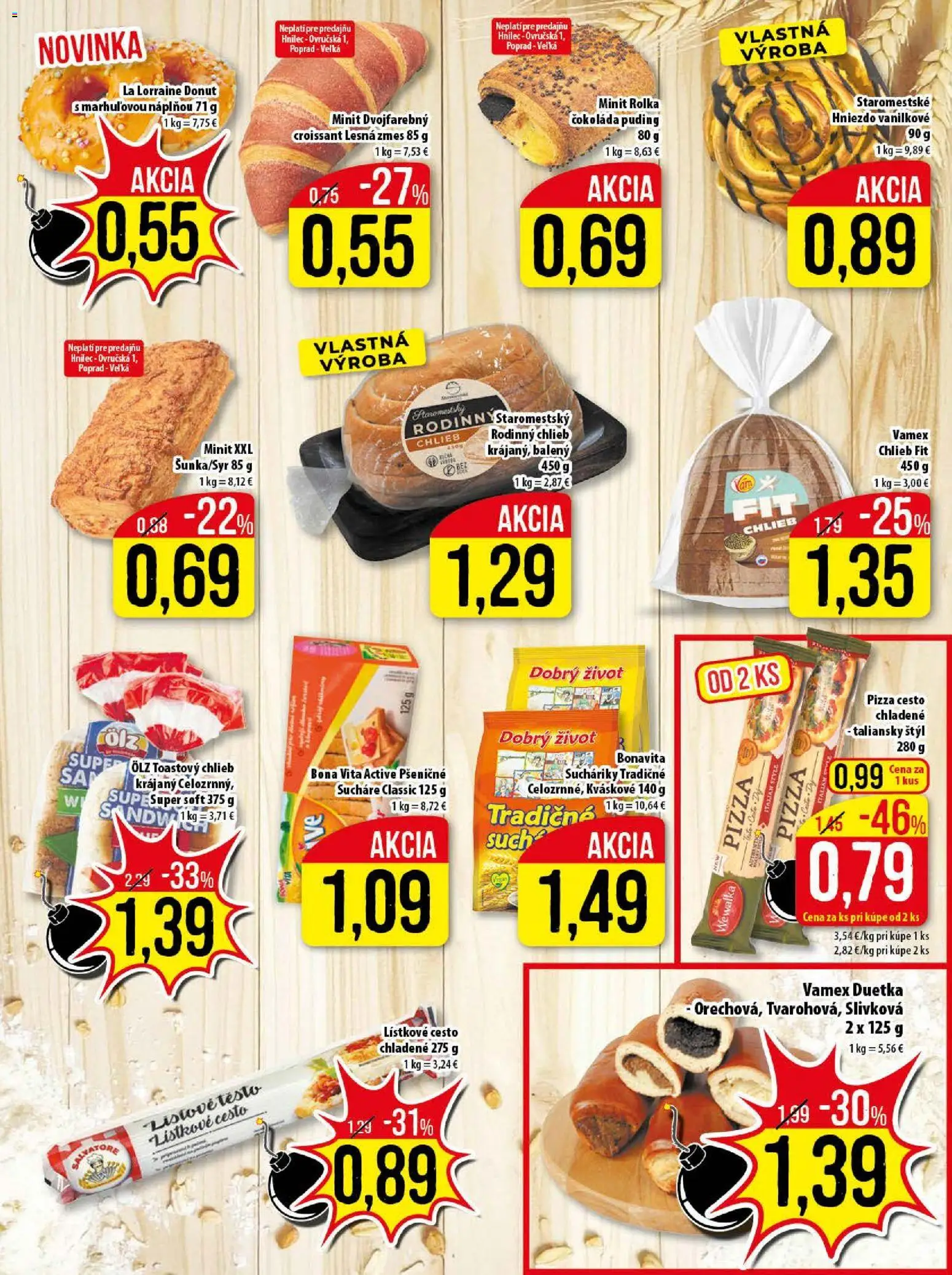 Nové Klas akcie – leták je platný od 19.01.2026 | Strana: 7 | Produkty: Chlieb, Pizza, Donut, Puding
