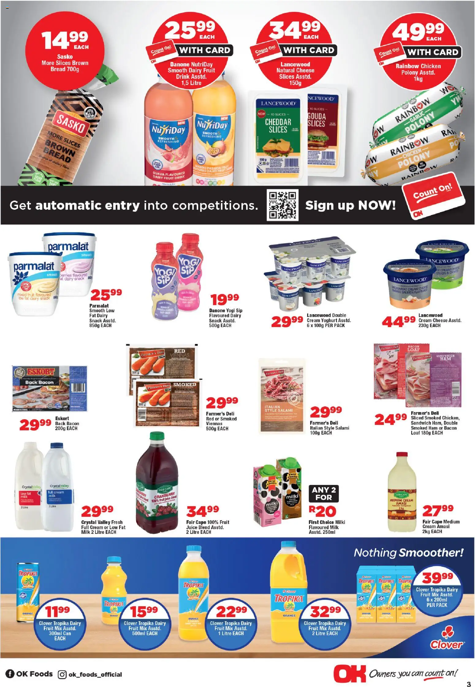New OK Foods catalogue – valid from 12.11.2025 | Page: 3 | Products: Bread, Cream, Fruit, Bacon