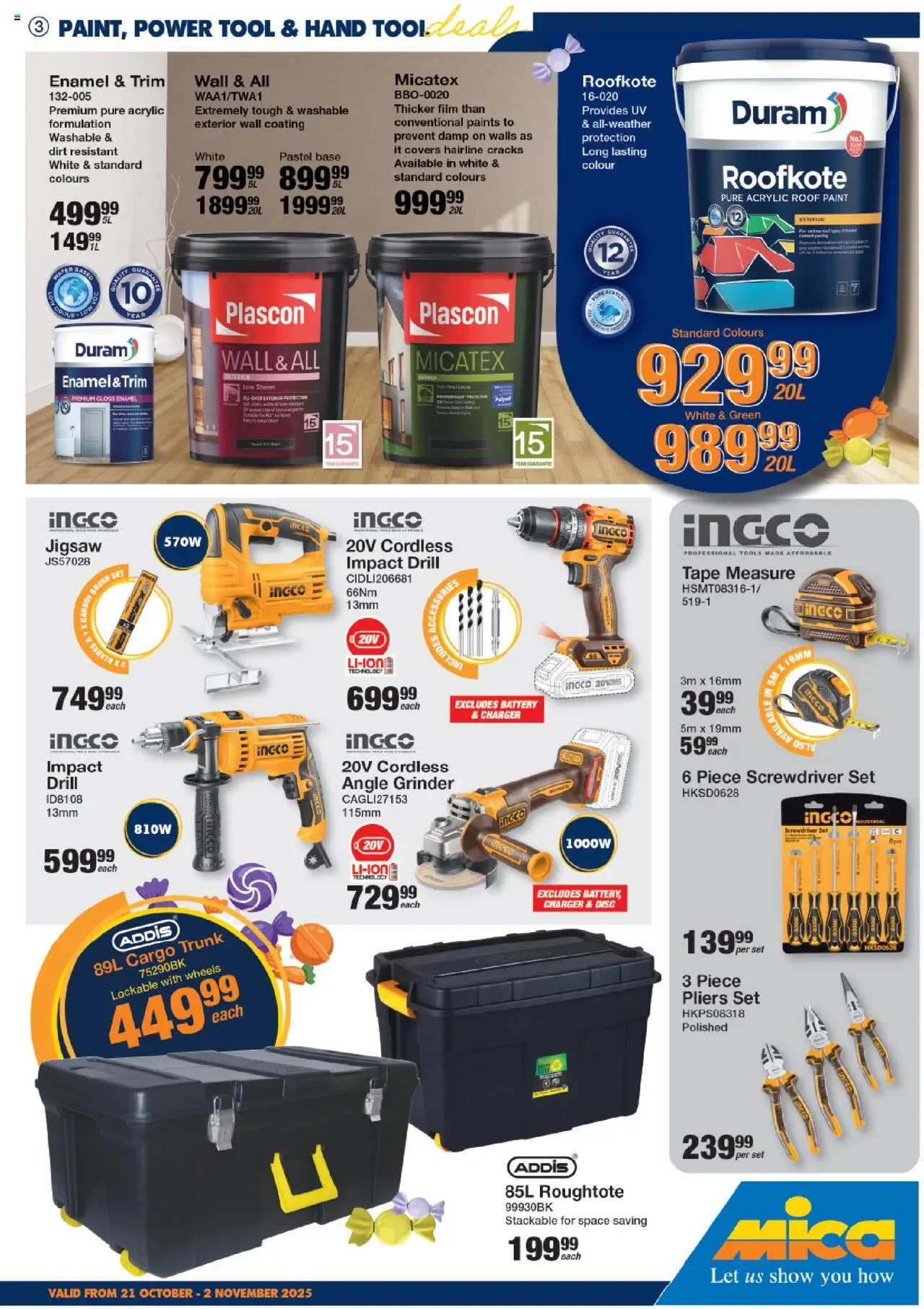 New MICA catalogue – valid from 21.10.2025 | Page: 3 | Products: Grinder, Tape measure, Angle grinder, Enamel