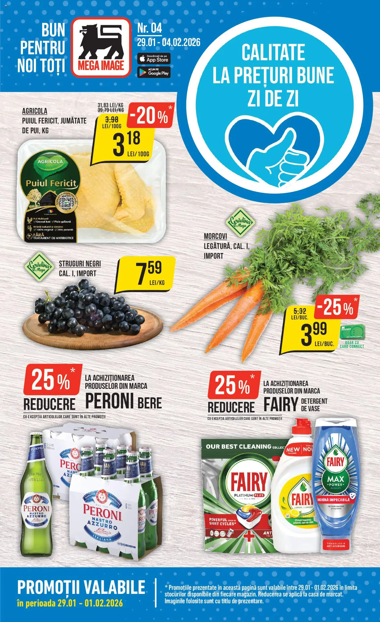 Noul catalog Mega Image – valabil de la 29.01.2026 | Pagină: 1 | Produse: Detergent de vase, Hacıyatmaz Kedi Oyuncağı, Detergent, Morcovi