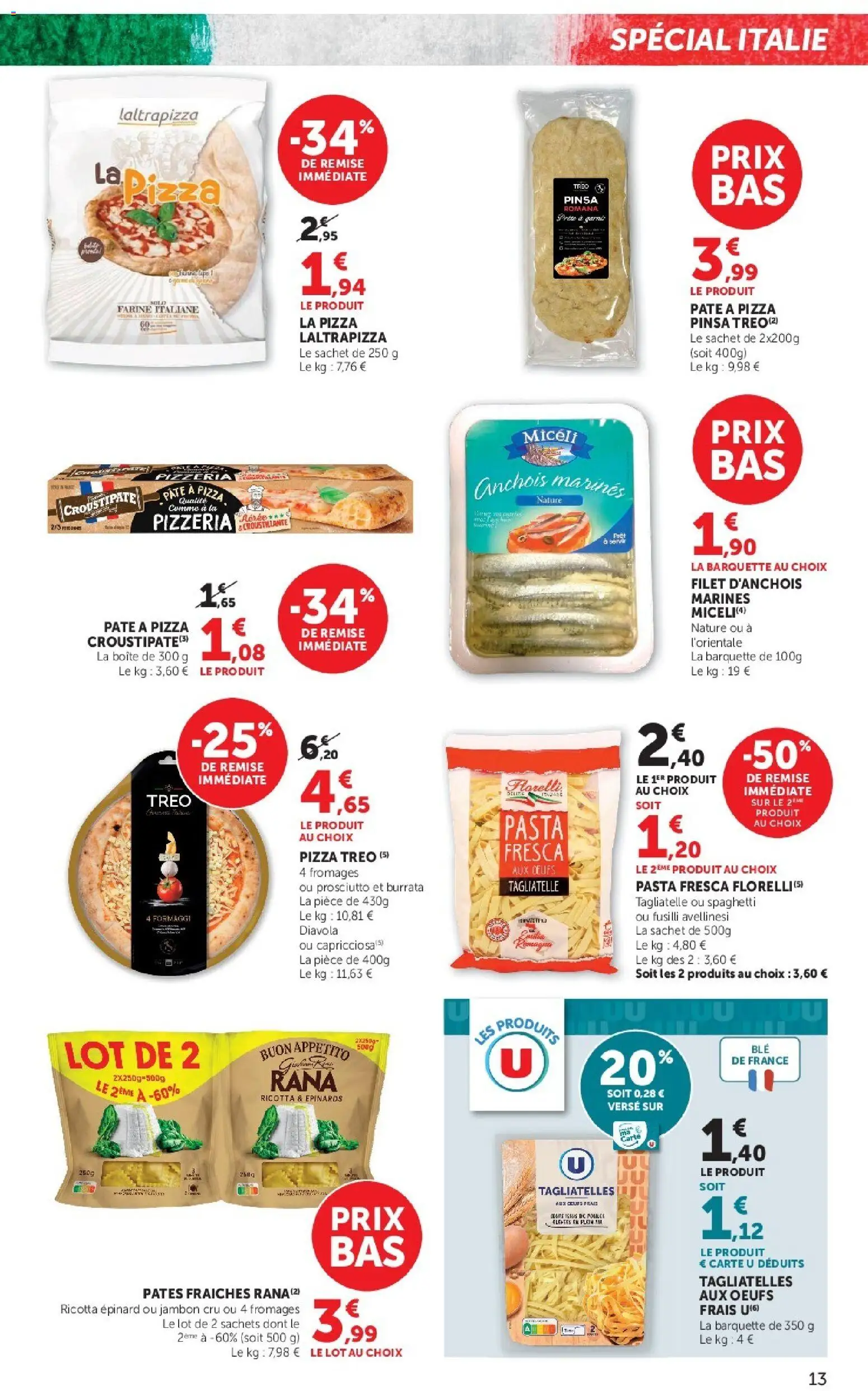 {H1} | Page: 13 | Produits: Fusilli, Epinard, Pâtes fraîches, Burrata