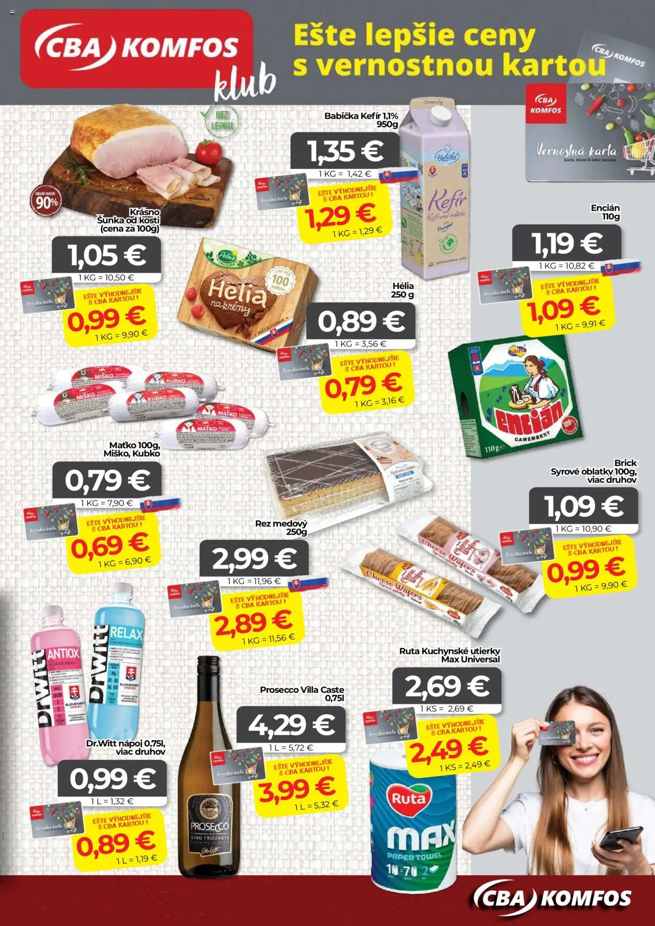Nové CBA Komfos akcie – leták je platný od 23.10.2025 | Strana: 15 | Produkty: Šunka, Víno, Prosecco, Encián