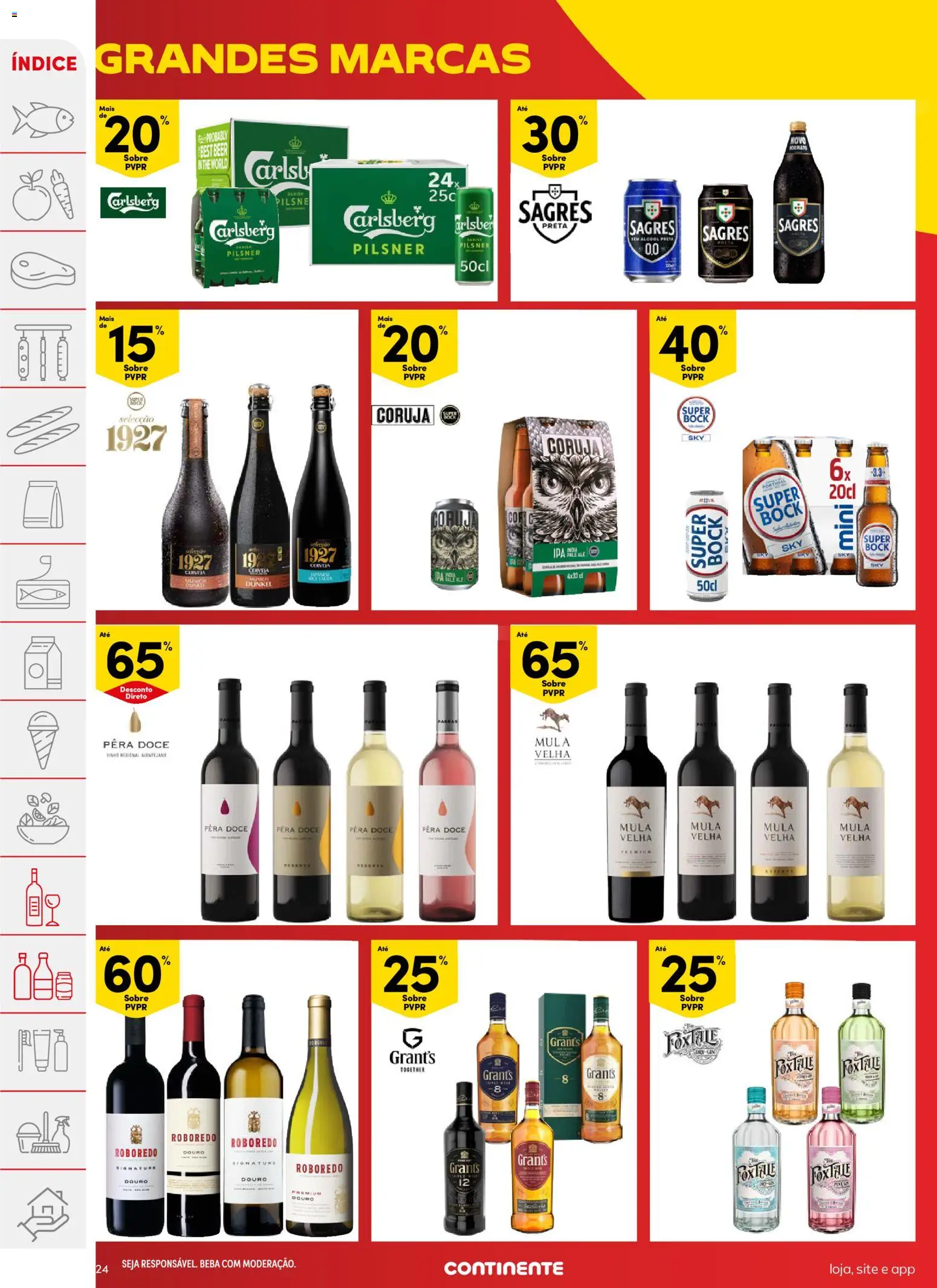 Continente folheto │ válido de 10.03.2026 | Página: 24 | Produtos: Whisky, Super bock, Pera doce vinho, Gin