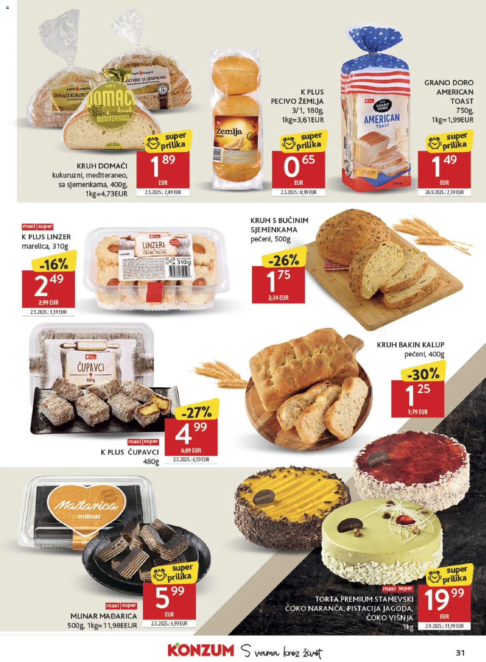 Konzum katalog | vrijedi od 25.02.2026 | Stranica: 31 | Proizvodi: Kruh, Toast, Pecivo, Torta