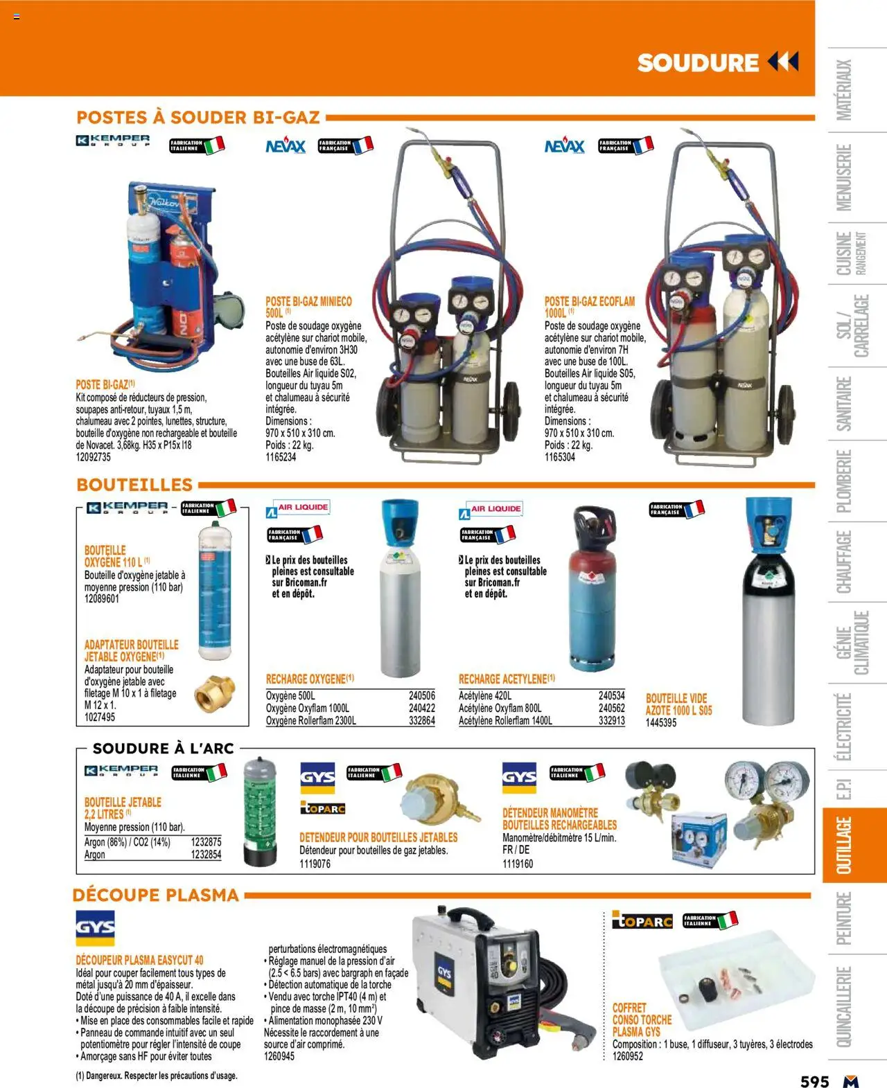  | Page: 595 | Produits: Adaptateur, Poids, Manomètre, Découpeur plasma